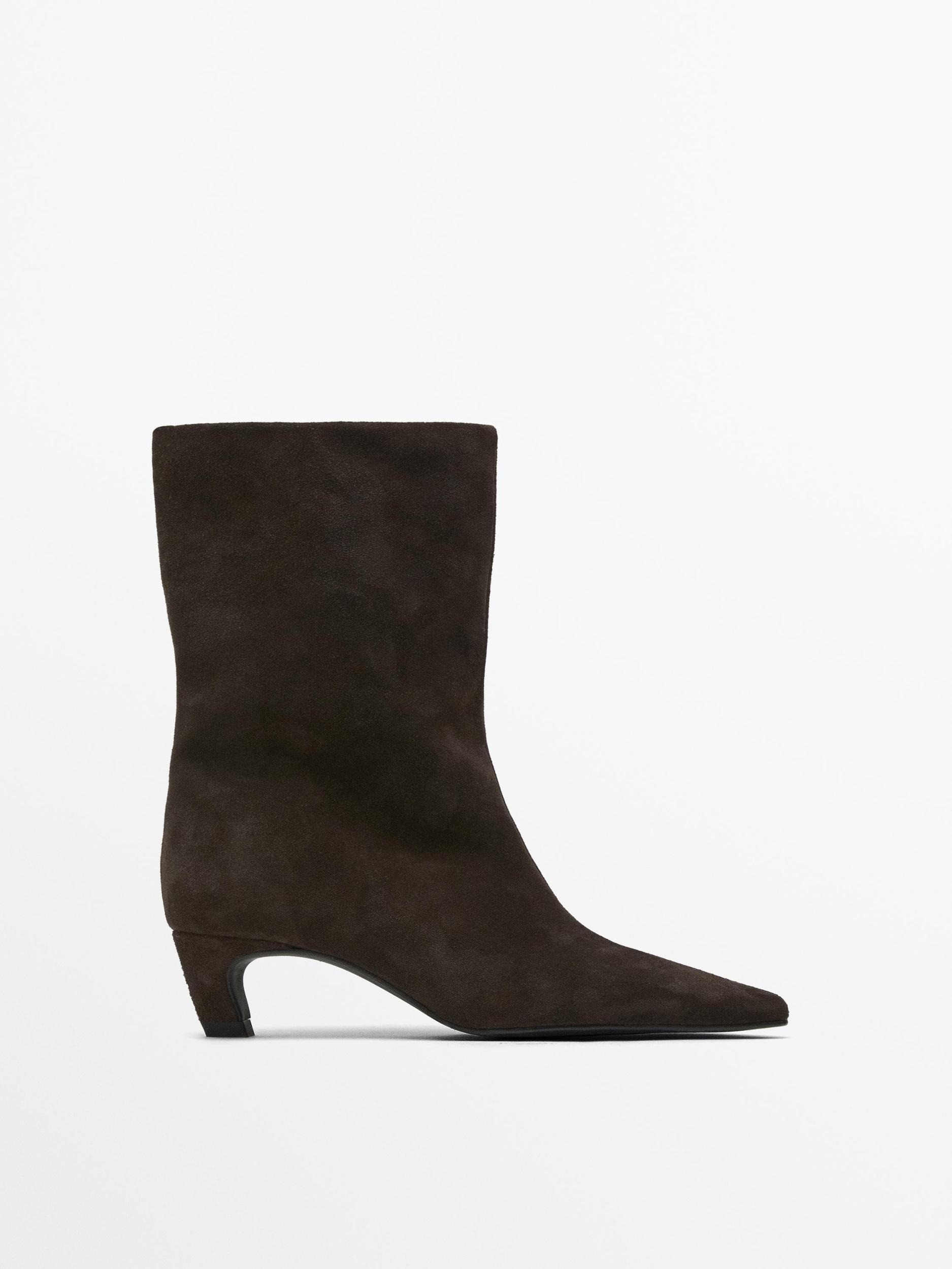 Split leather high-heel ankle boots Product Image