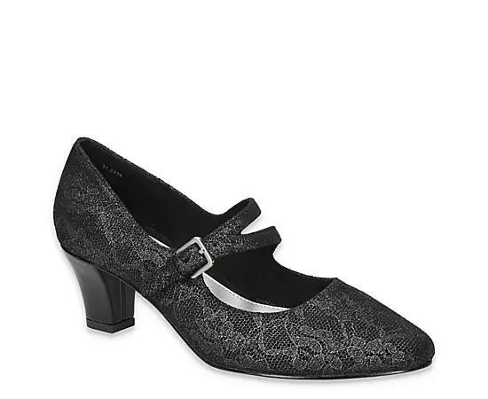 Women's Meryl by Easy Street Asymmetrical Mary Jane Pumps, Size: 6, Black Lace Product Image