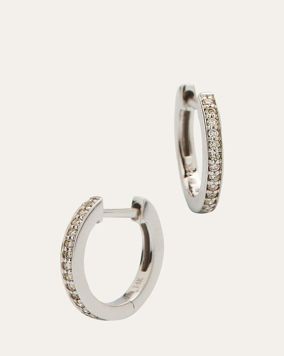 14k White Gold Diamond Huggie Hoop Earrings Product Image