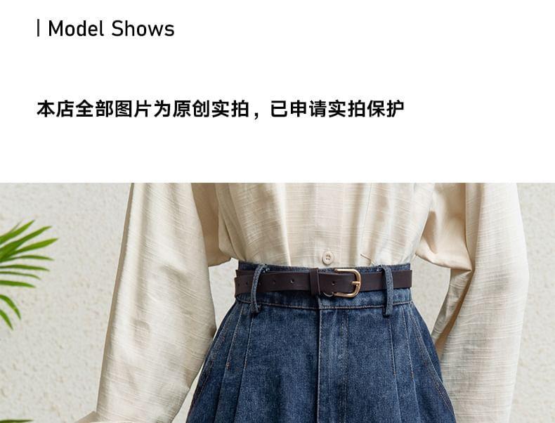 High Waist Mini Pleated A-Line Denim Shorts Product Image
