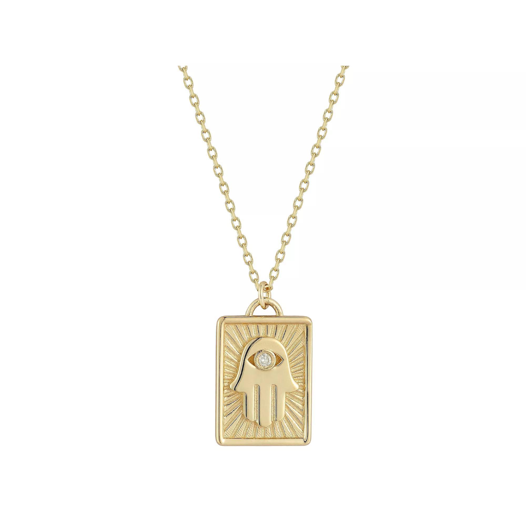 LUMINOR GOLD 14k Gold Hamsa Tag Diamond Accent Necklace, Women's, Size: 17" Product Image