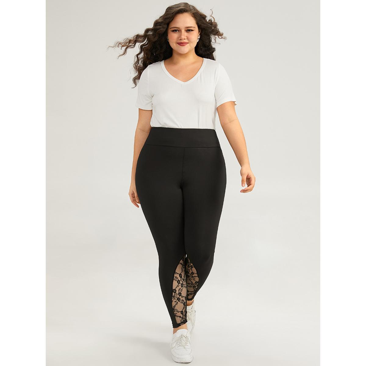 Plus Size Halloween Wideband Waist Lace Panel Leggings Women Black Casual High stretch Skinny High Rise Everyday Leggings BloomChic 18-20/2X Product Image
