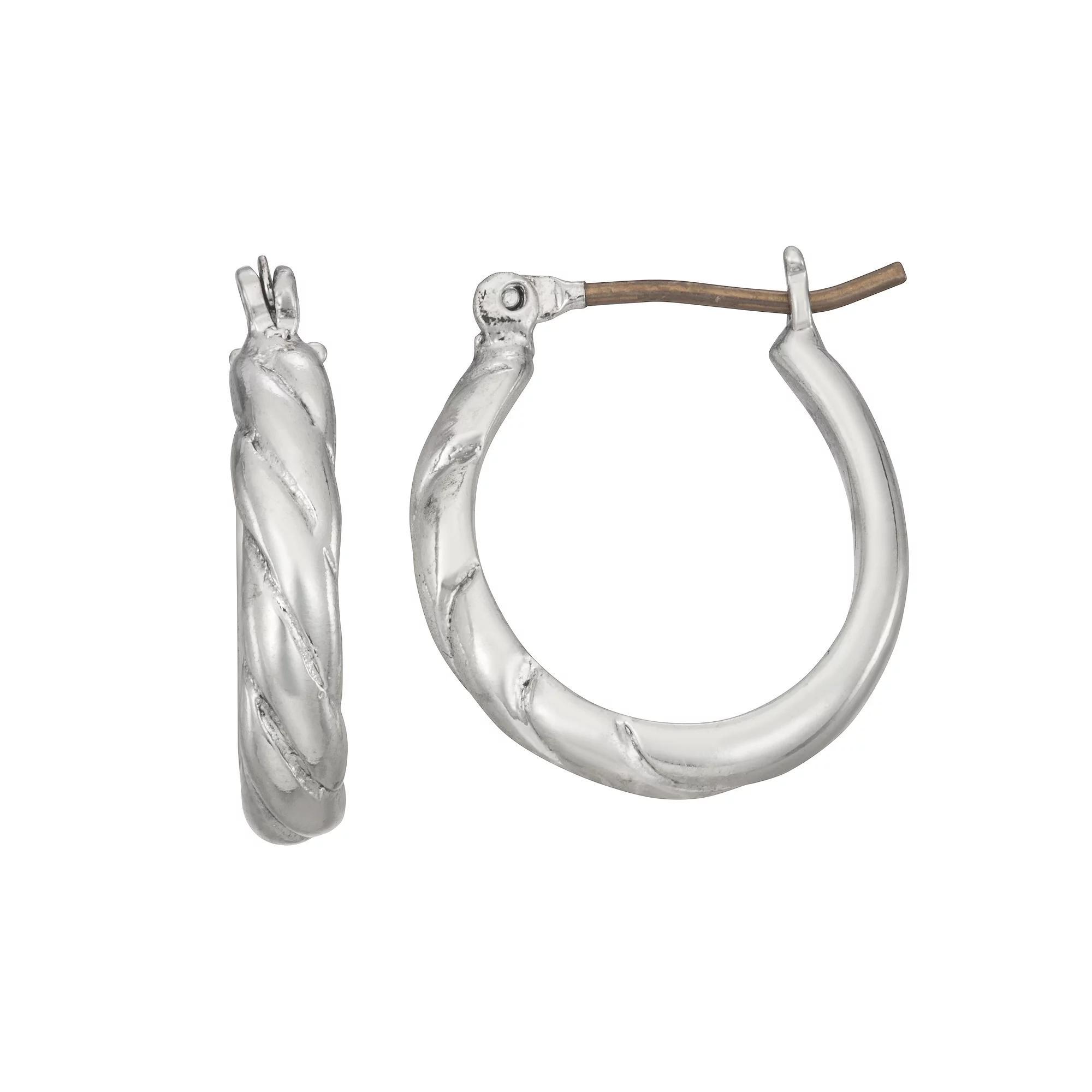 Napier Silver Tone Casual Twist Hoop Earrings, Womens Product Image