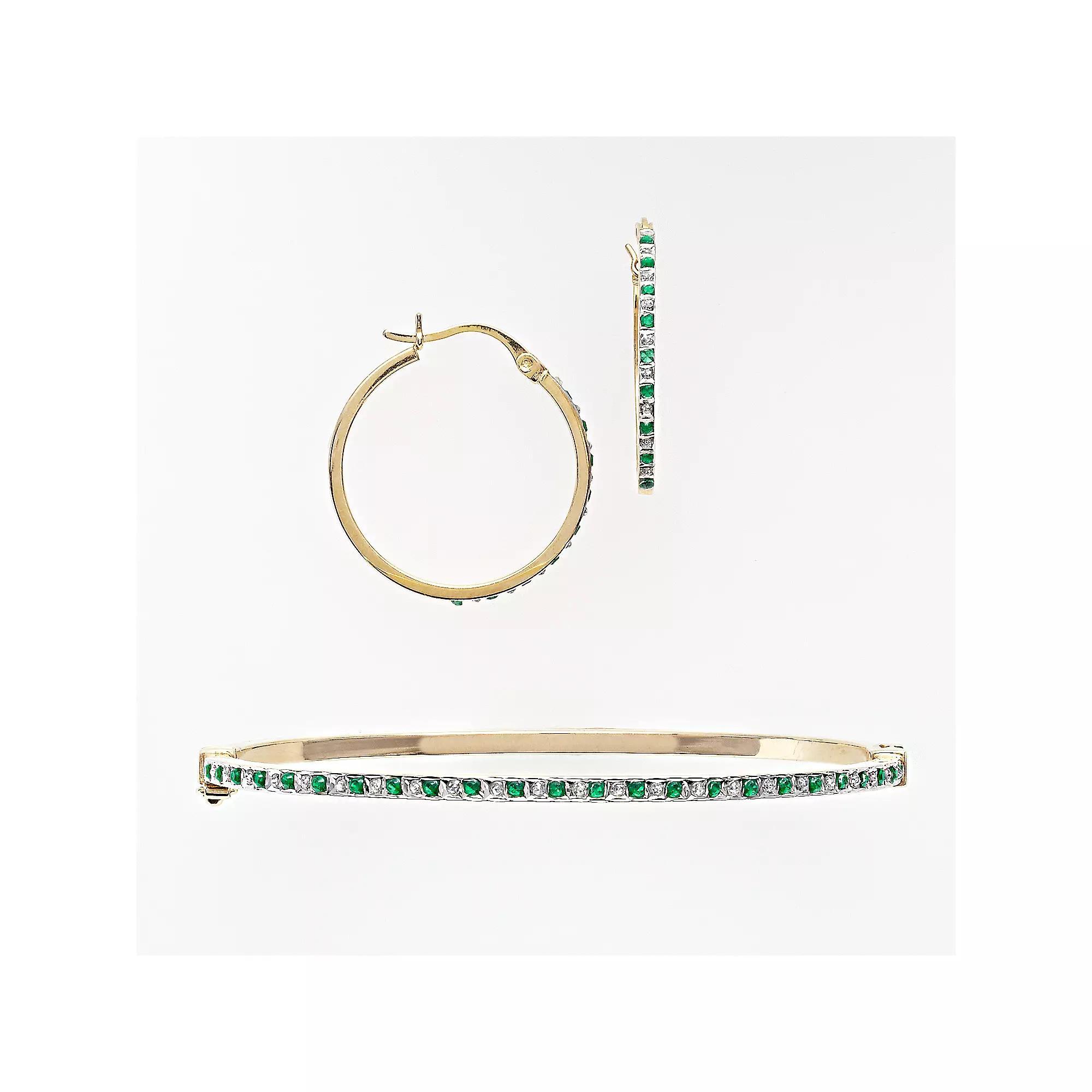 18k Gold Over Silver Emerald and Diamond Accent Bracelet and Earring Set, Women's Product Image
