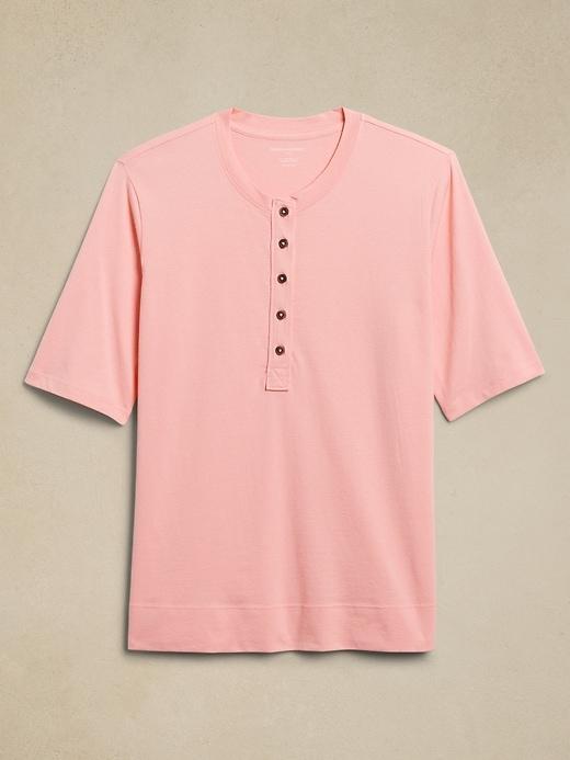 Elbow-Sleeve Cotton Henley Product Image