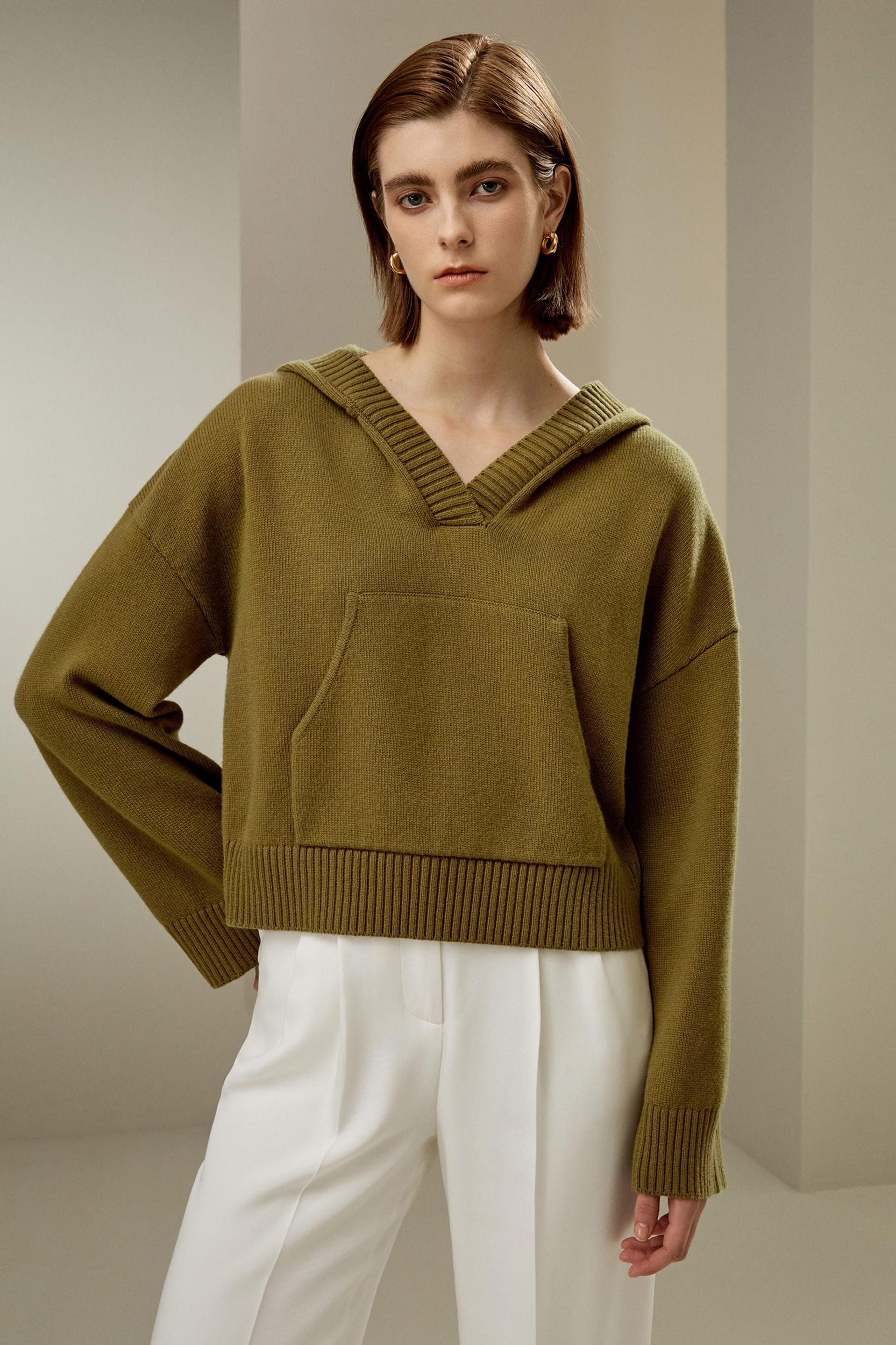 Cropped Wool-Cashmere Blend Hoodie Product Image