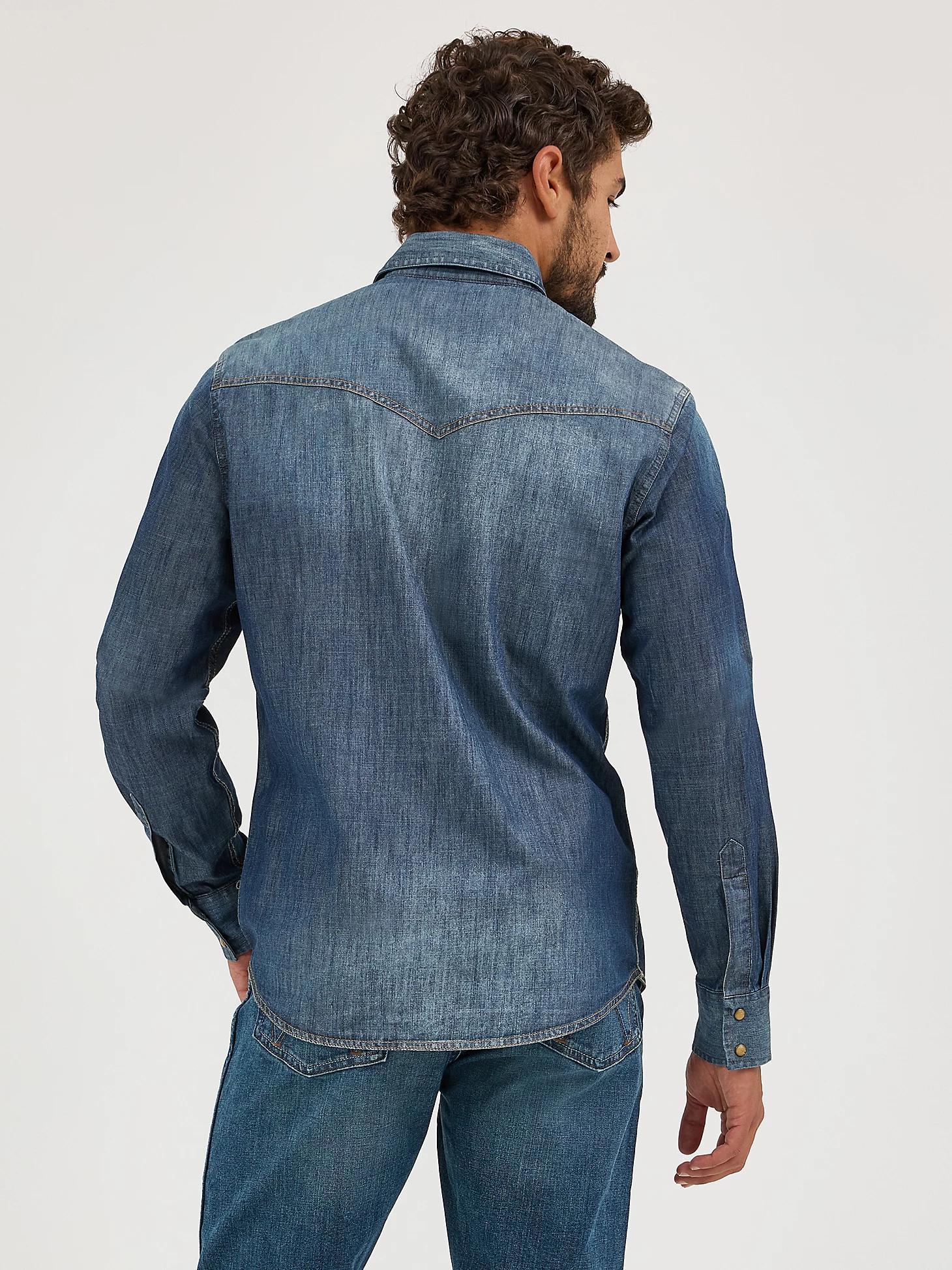 Men's Wrangler Retro® Premium Long Sleeve Denim Western Snap Shirt | Men's SHIRTS | Wrangler® Product Image