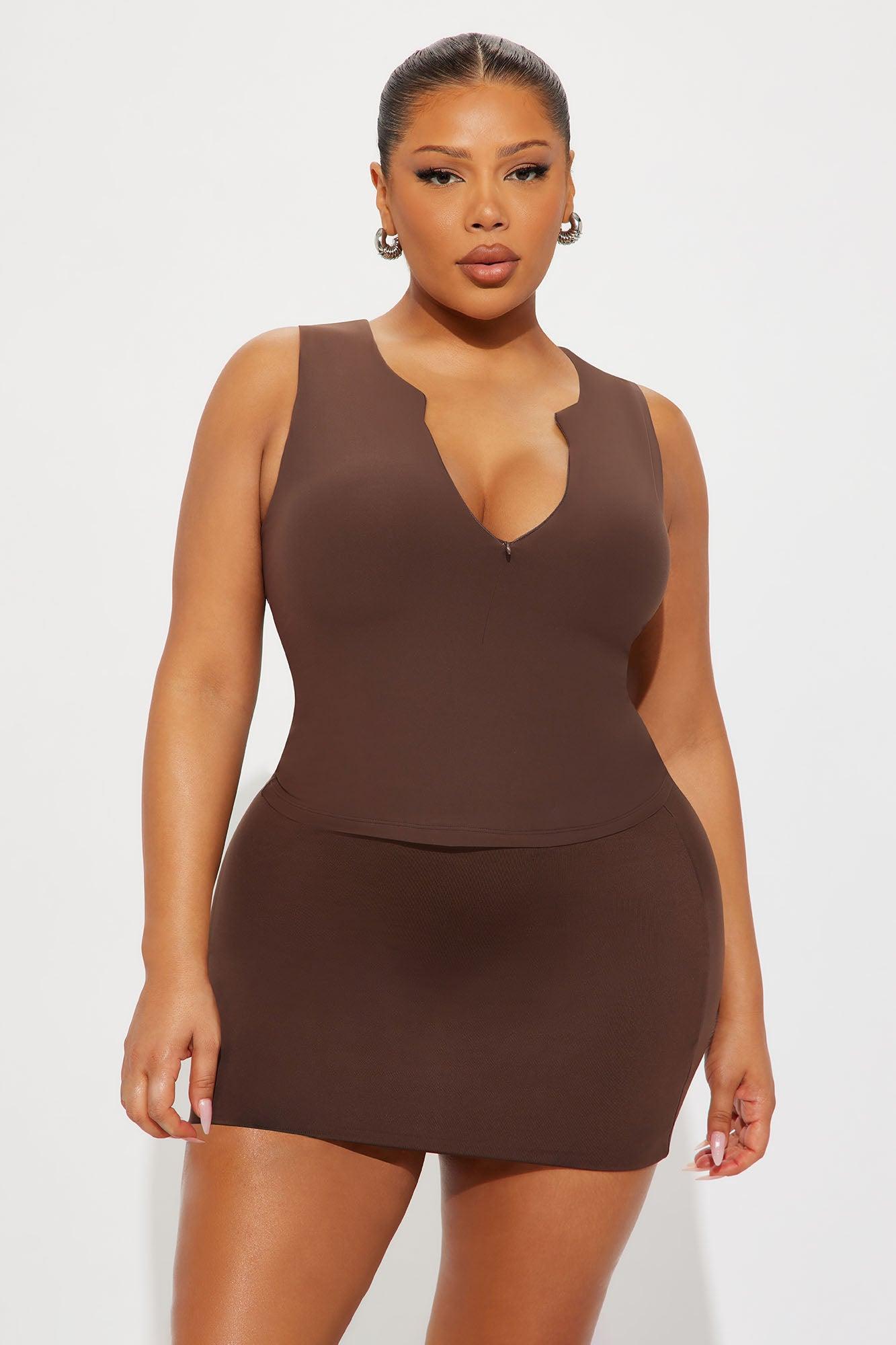 Second Skin Double Lined Zip Front Tank - Chocolate Product Image