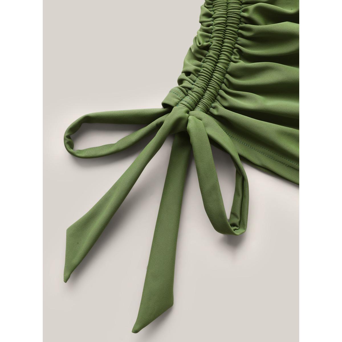 Plus Size Non-Removable Cups Asymmetrical Hem Swim Tankini Women's Swimwear ArmyGreen Beach High stretch Skinny Heart neckline Curve Swim Tops BloomChic 18-20/2X Product Image