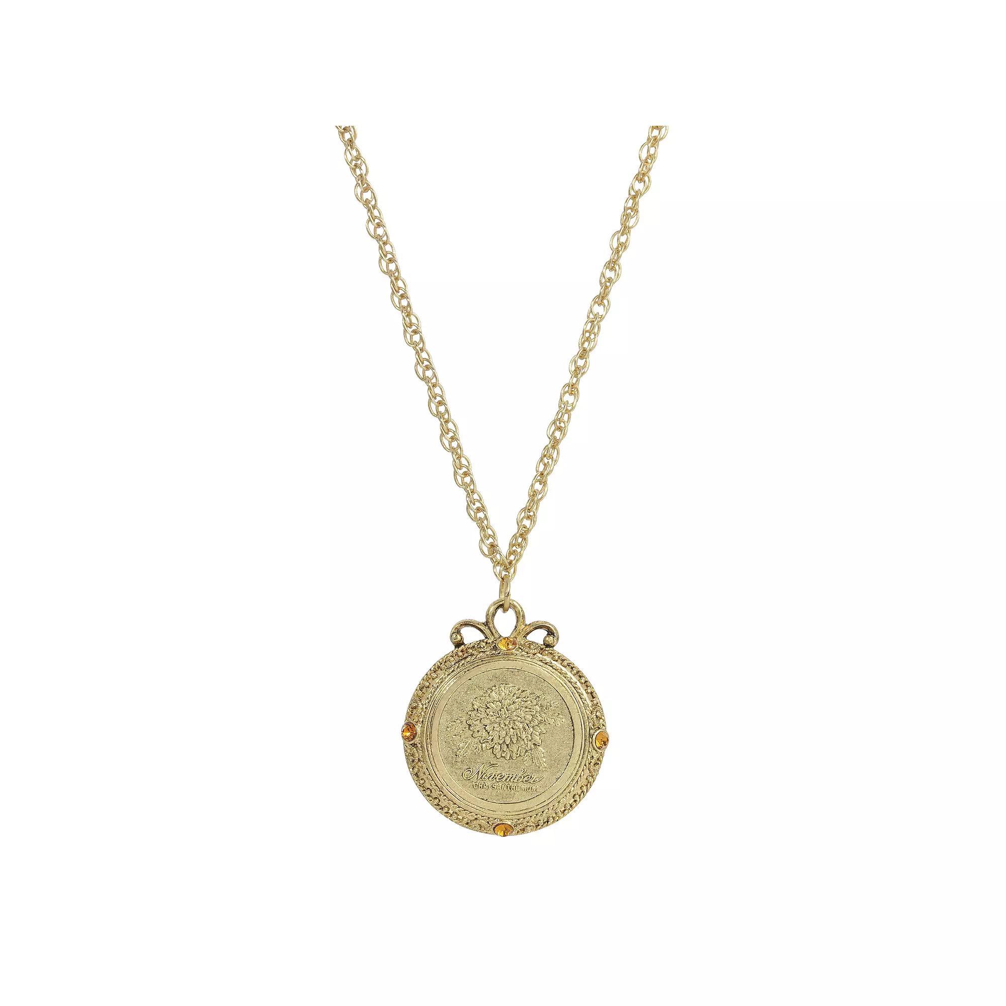 1928 Gold Tone Flower of the Month Pendant Necklace, Womens, November Product Image