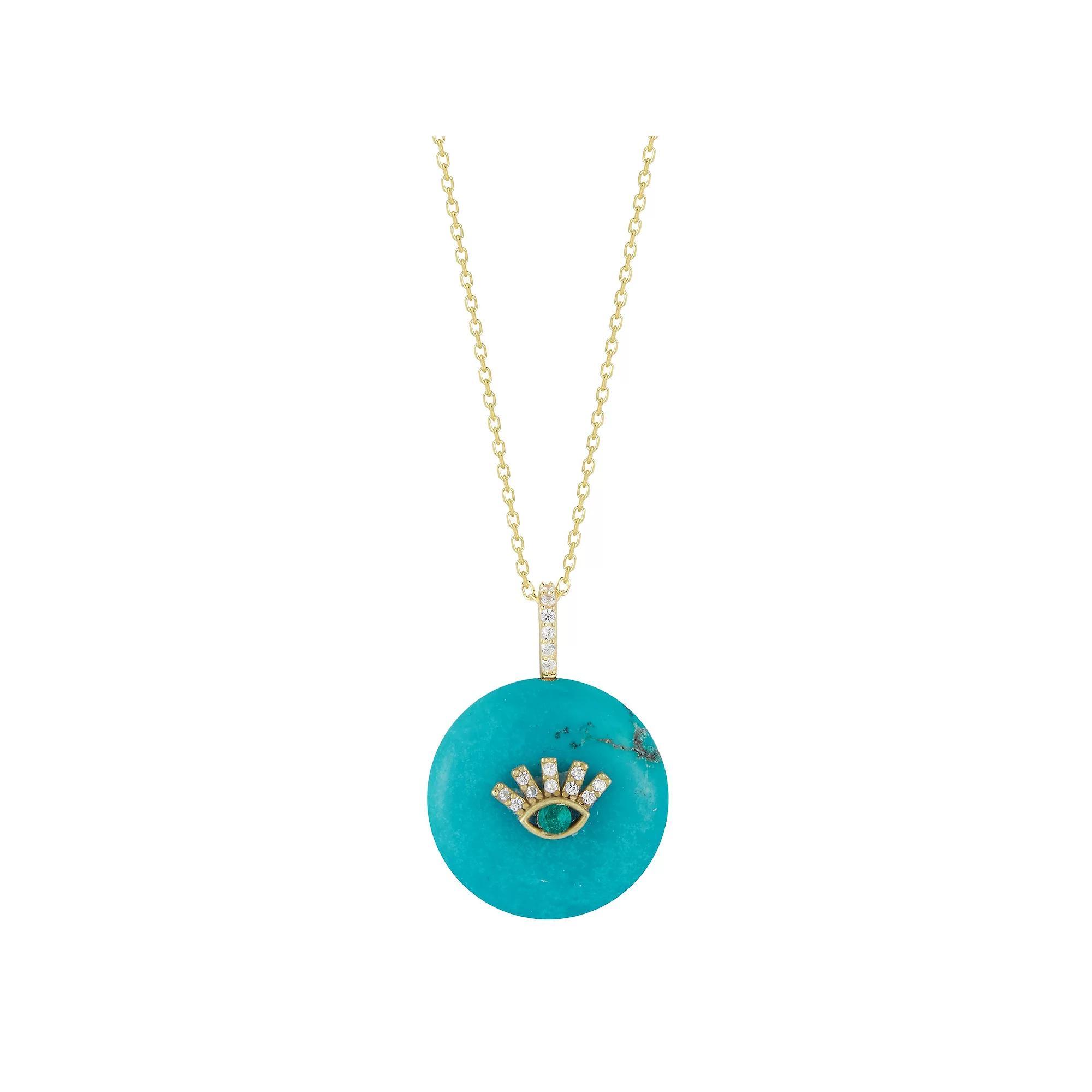 Sunkissed Sterling 14k Gold Over Silver Cubic Zirconia & Simulated Turquoise Eye Necklace, Women's, Size: 17", Gold Tone Product Image