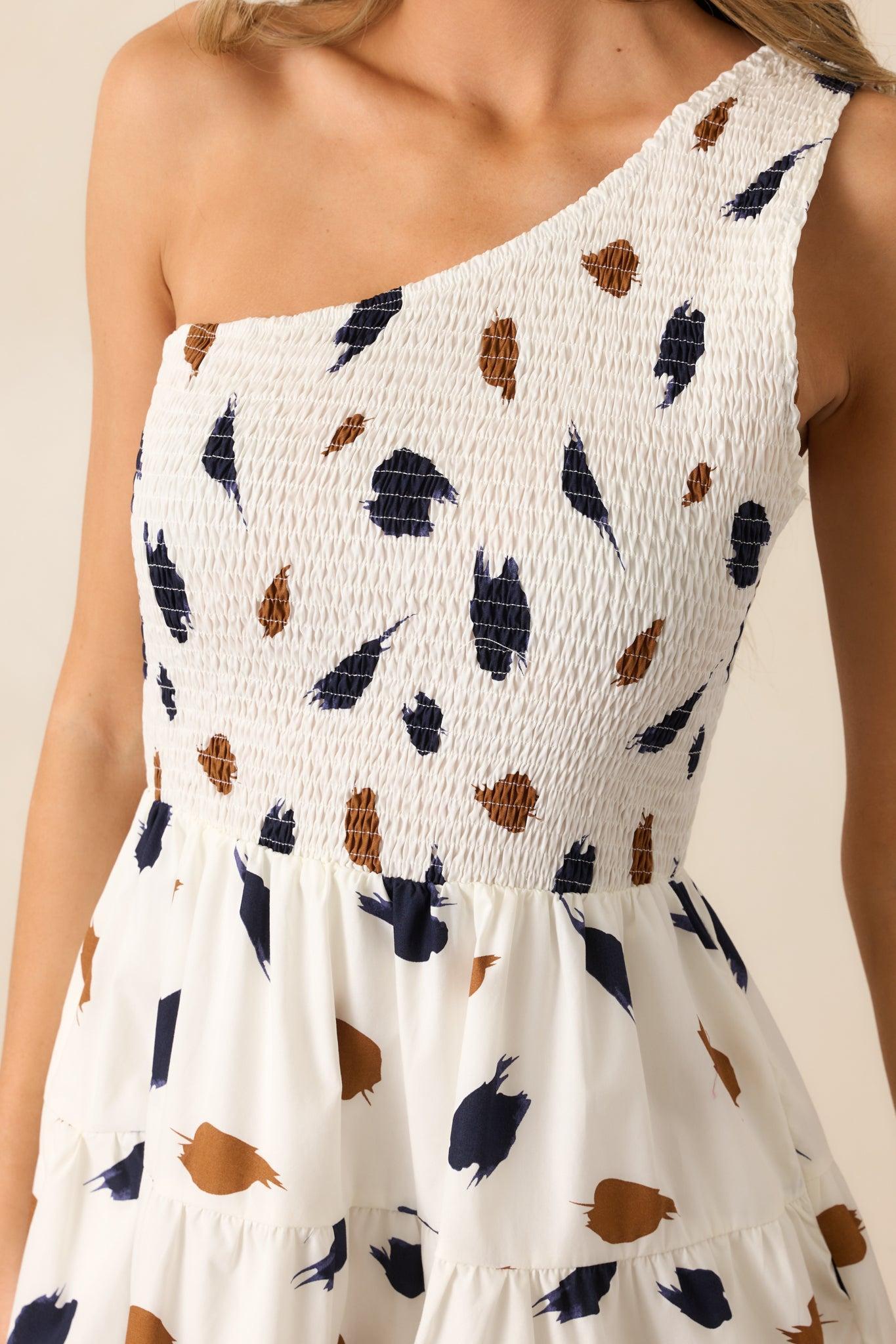 No Need To Worry Cotton Ivory One Shoulder Mini Dress Product Image