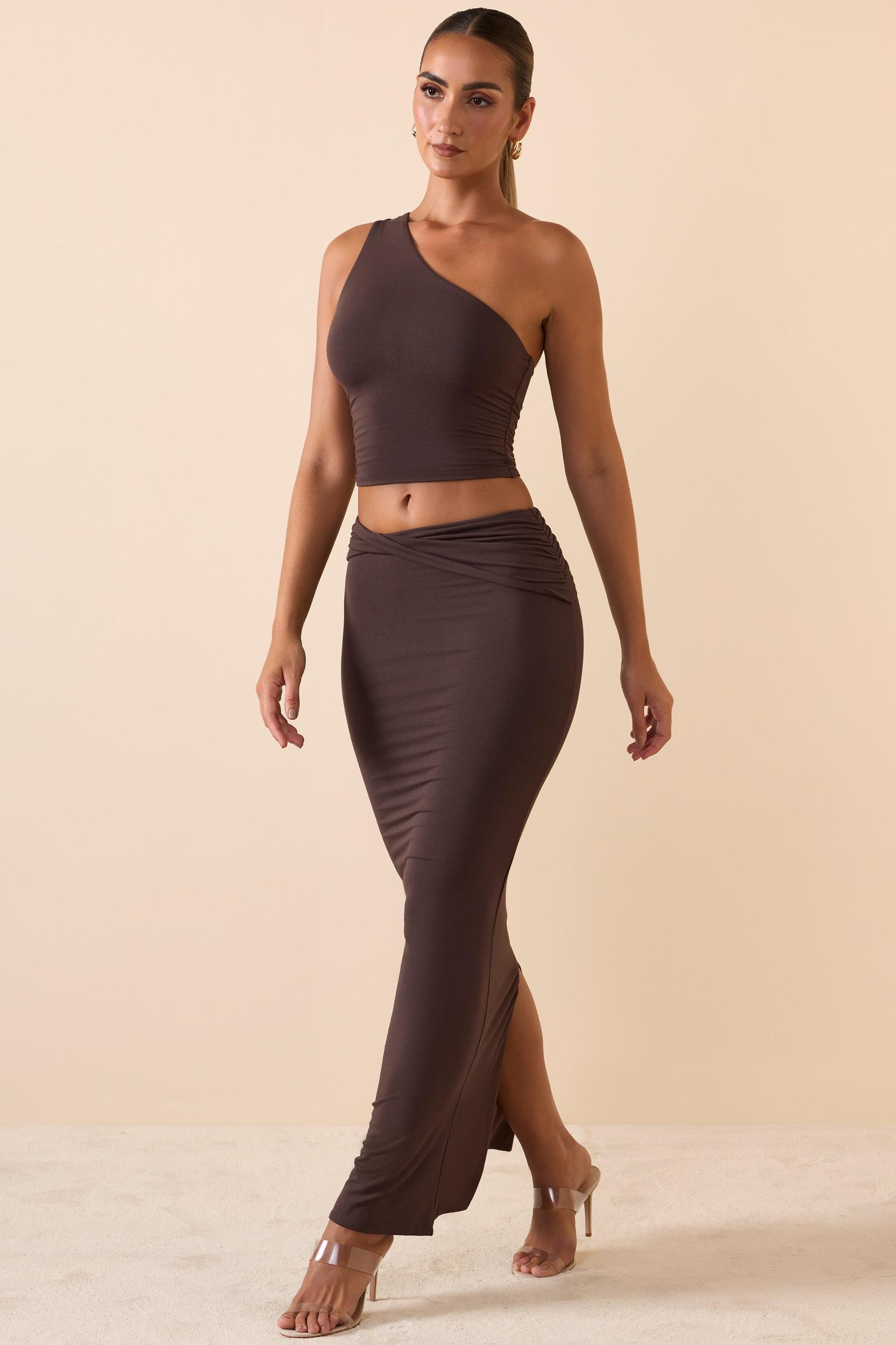 Modal One-Shoulder Top in Chocolate Brown Product Image