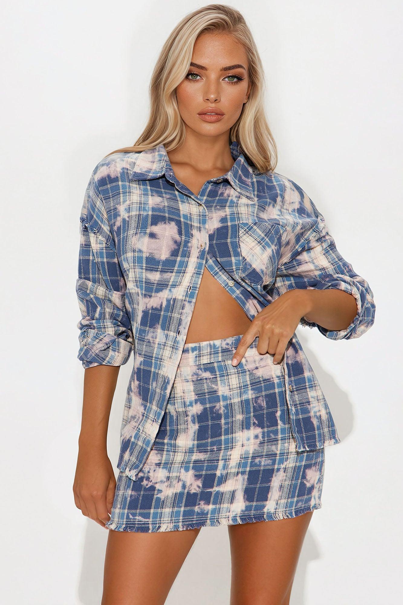 Brianne Plaid Skirt Set - Blue/combo Product Image