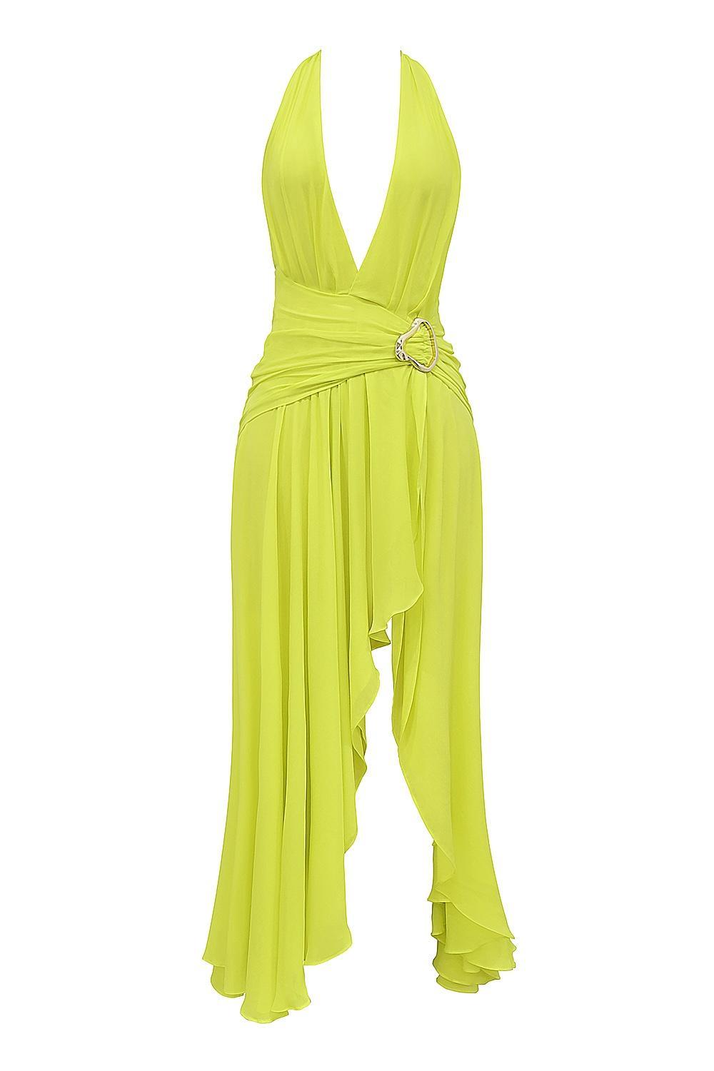 Olessia  acid lime backless halter maxi dress Product Image