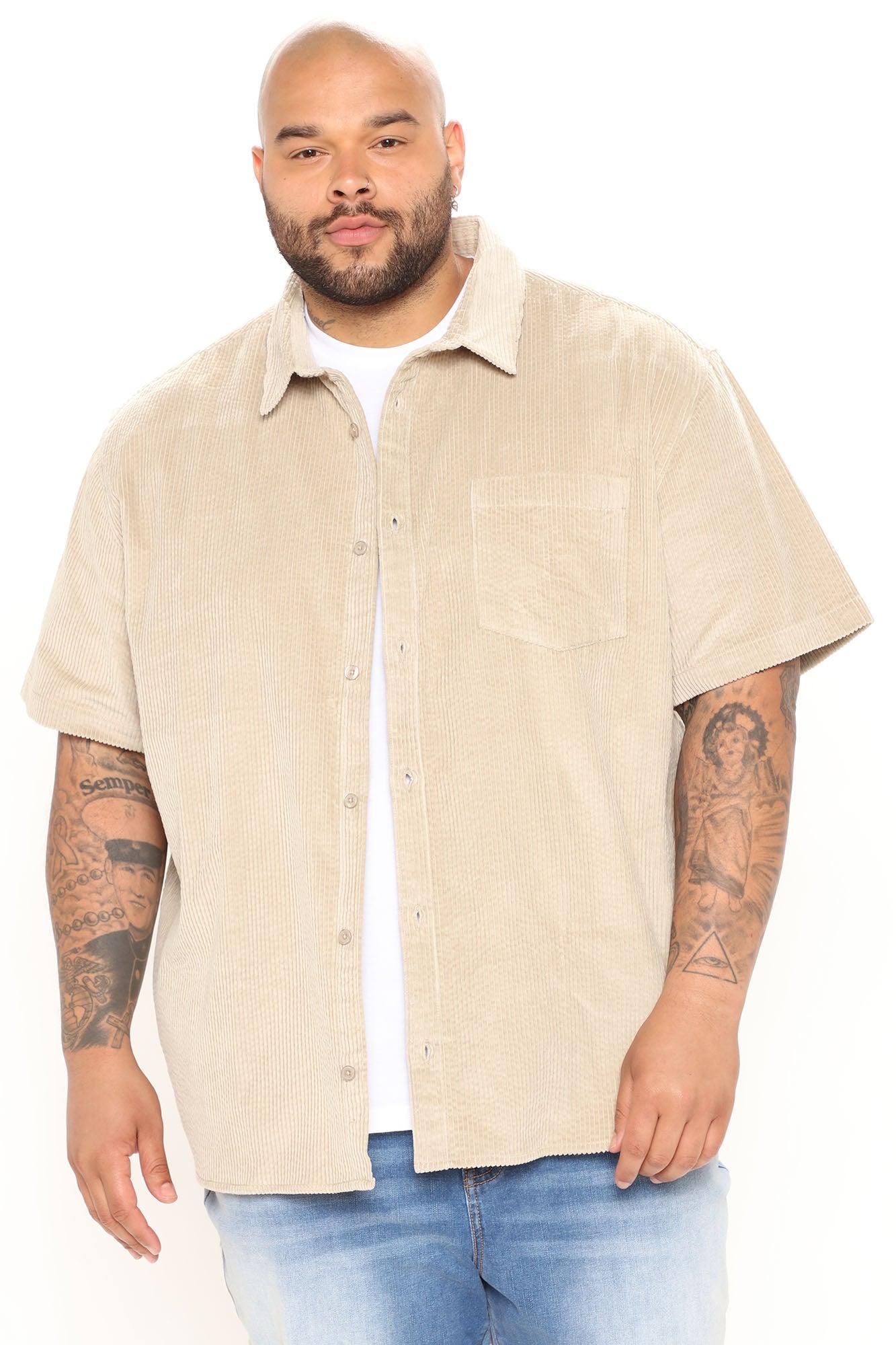 Corduroy Button Down Short Sleeve Woven Top - Cream Product Image