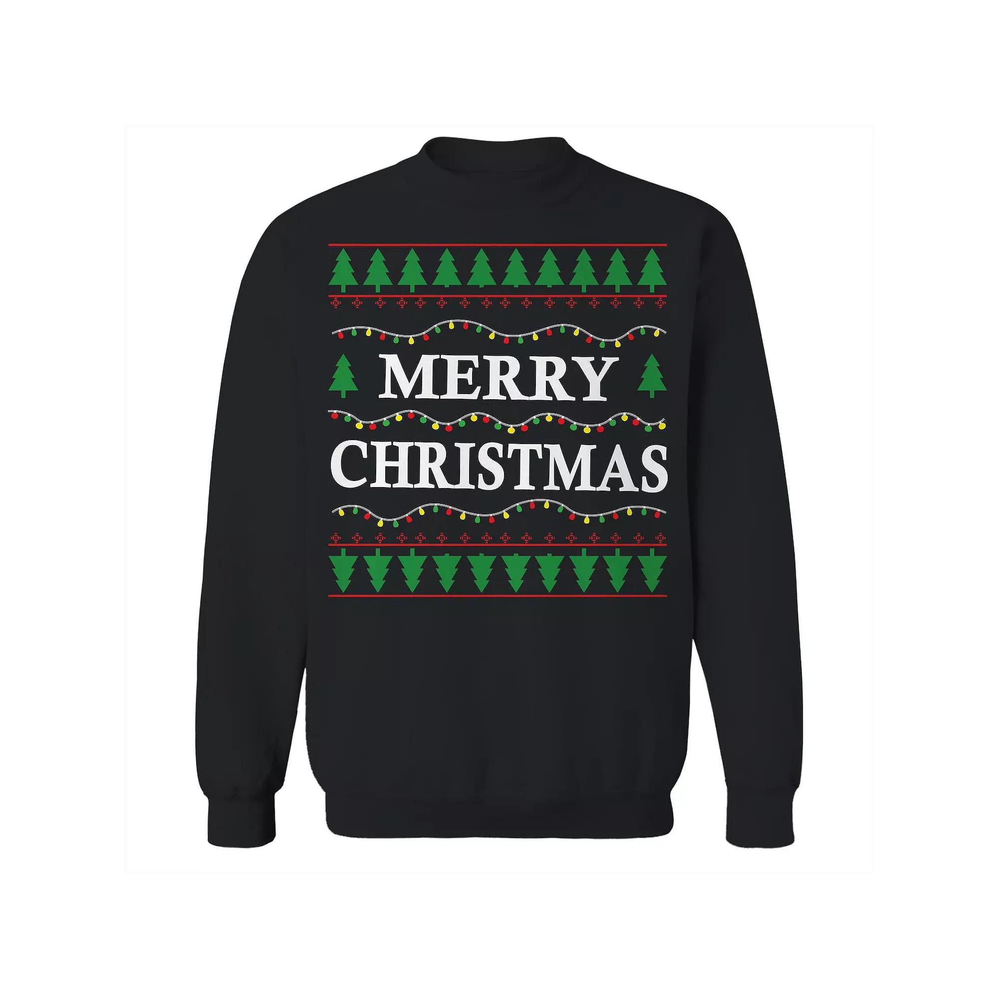 Men's Merry Tree Christmas Sweater Graphic Sweatshirt, Size: Large, Black Product Image