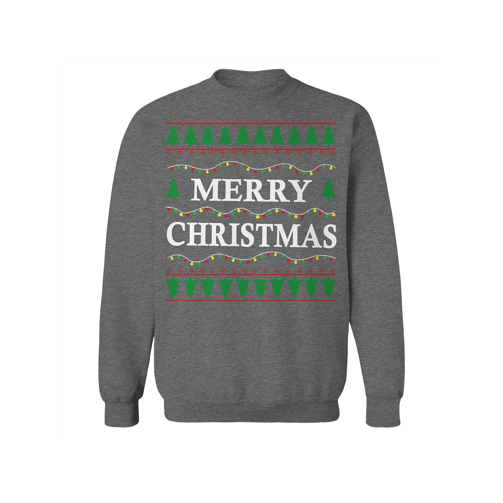 Men's Merry Tree Christmas Sweater Graphic Sweatshirt, Size: Small, Grey Heather Product Image