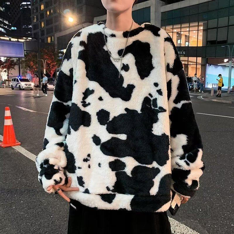 Cow Print  Crew Neck Oversized Sweatshirt Product Image
