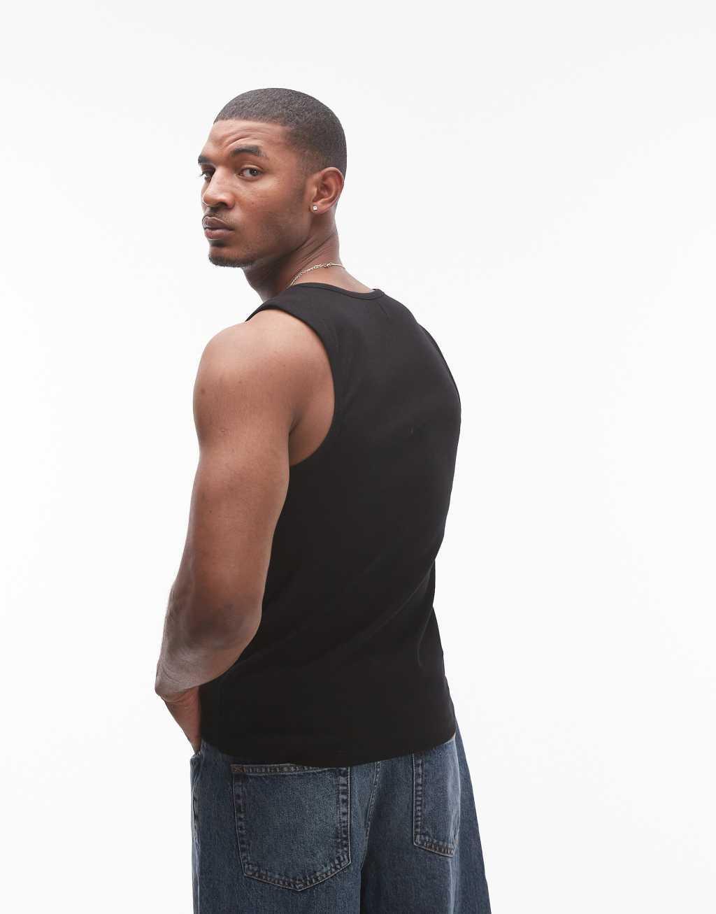 Topman rib tank in black Product Image