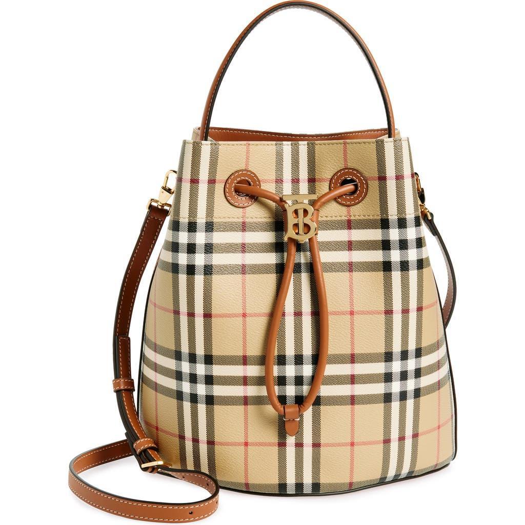 BURBERRY Small Tb Leather Bucket Bag In Beige Product Image