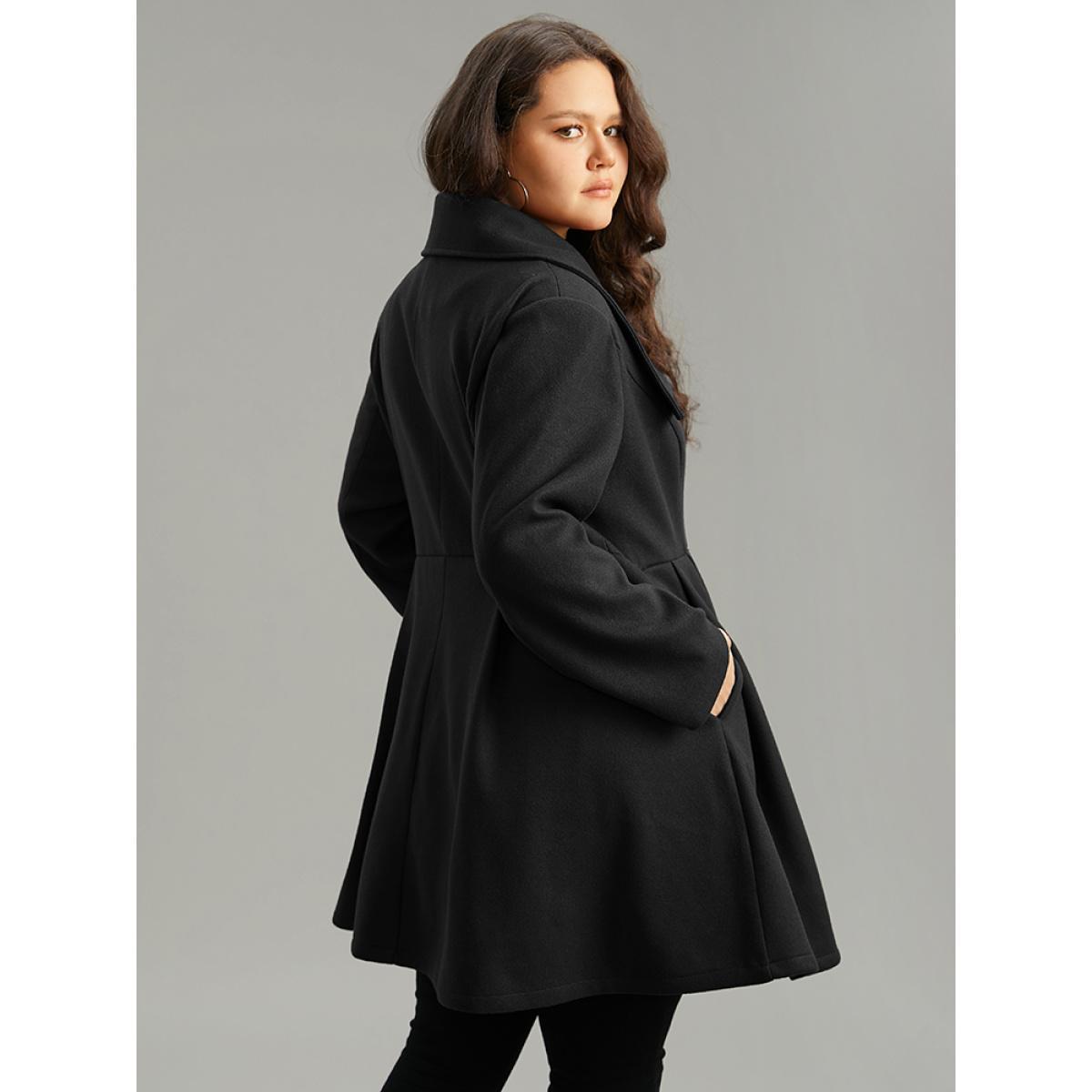 Plus Size Plain Button Up Pocket Asymmetrical Lapel Collar Coat Women Black Elegant Plain Ladies Everyday Winter Coats BloomChic 22-24/3X Product Image