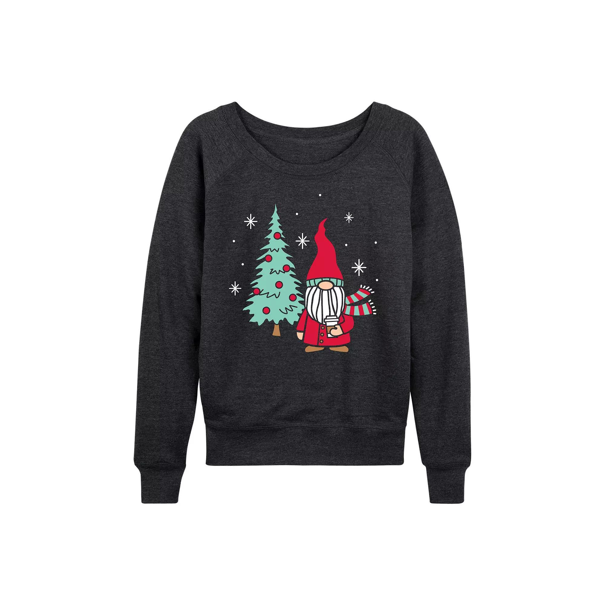 Women's Christmas Gnome Tree French Terry Long Sleeve Tee, Size: XXL, Heather Grey Product Image
