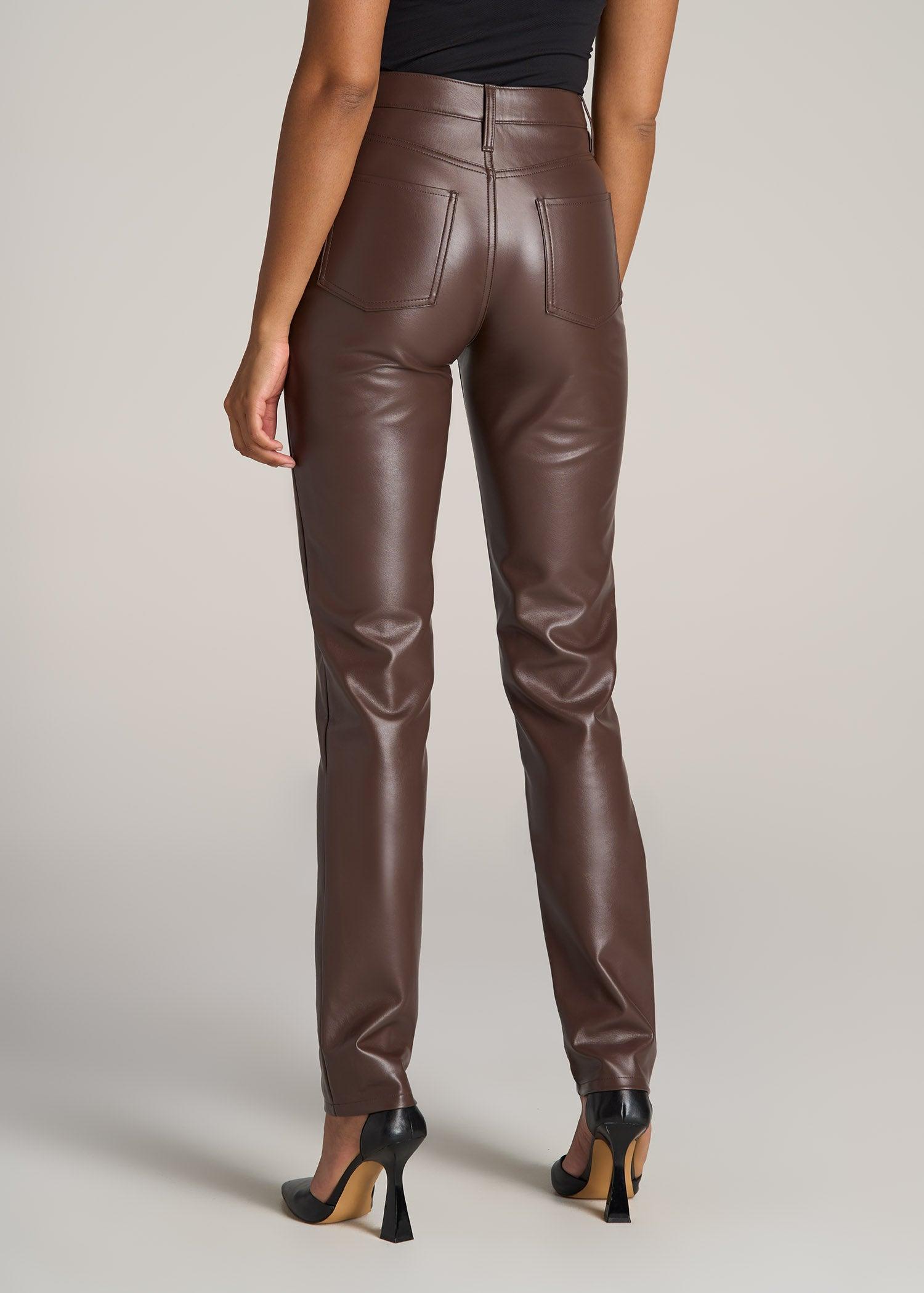 Faux Leather SLIM Pants for Tall Women in Chocolate Product Image
