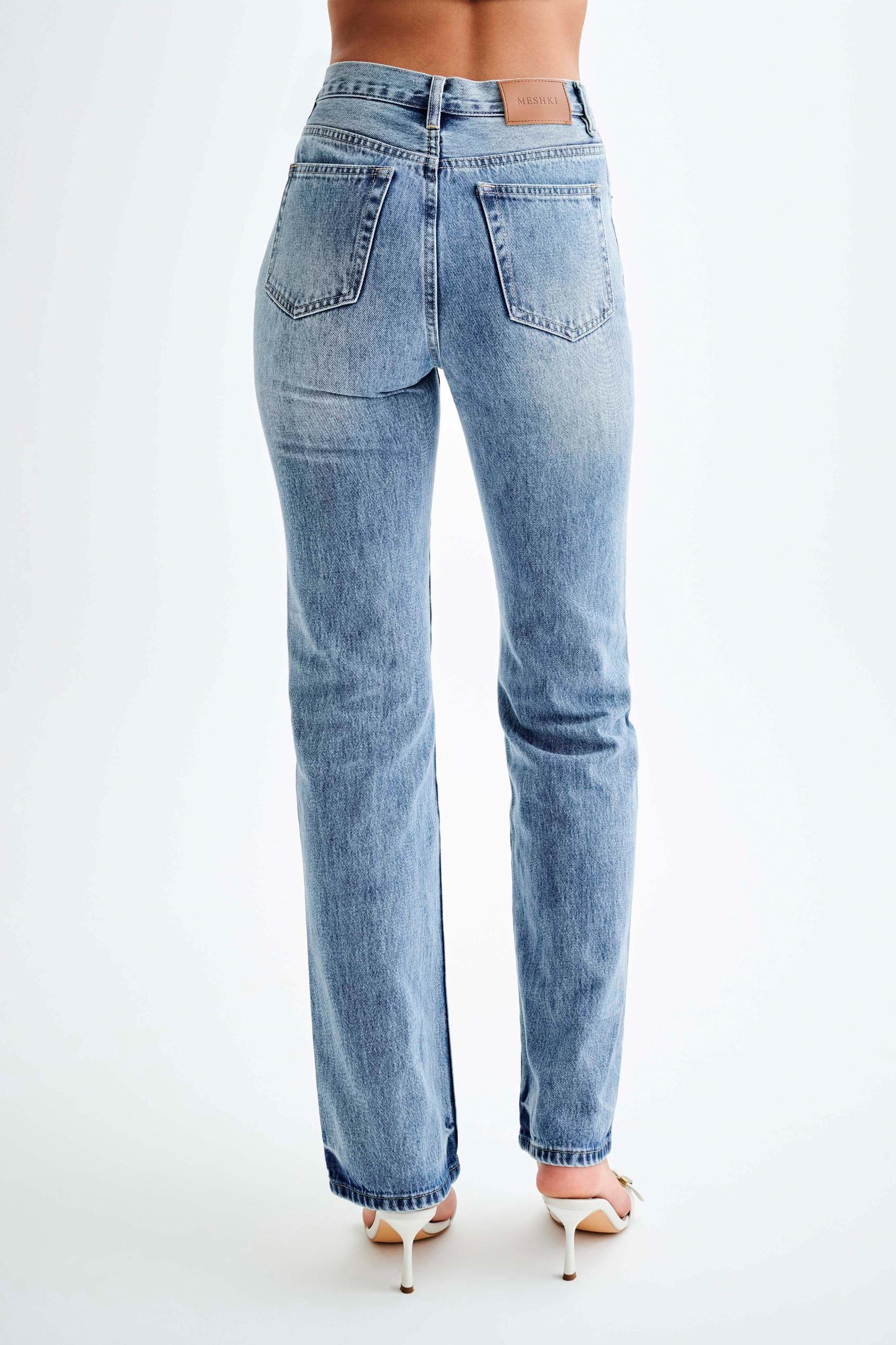 Janine High Waisted Straight Leg Jeans - Washed Mid Blue Product Image