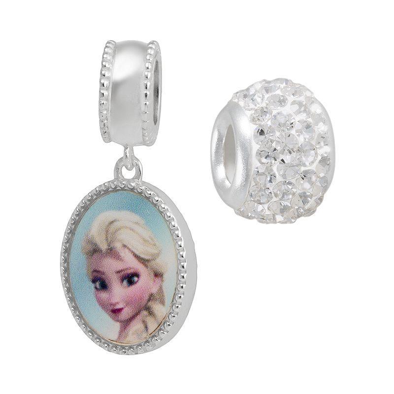 Disneys Frozen Crystal Sterling Silver Reversible Elsa & Anna Charm & Bead Set, Womens, White Product Image