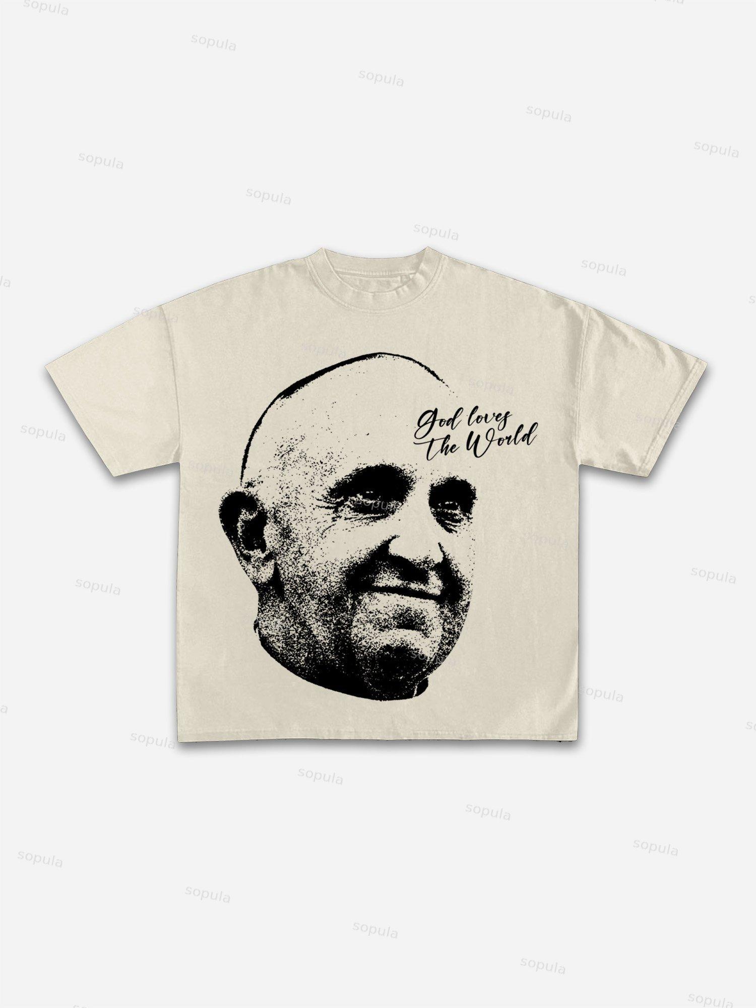 Vintage Abstract Portrait Print Graphic Cotton T-shirt Product Image