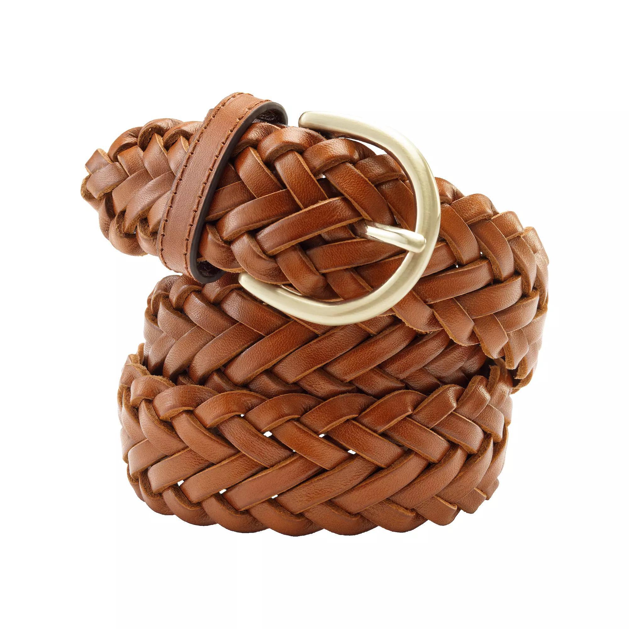 Womens Lands End Leather Braided Belt Brown Product Image