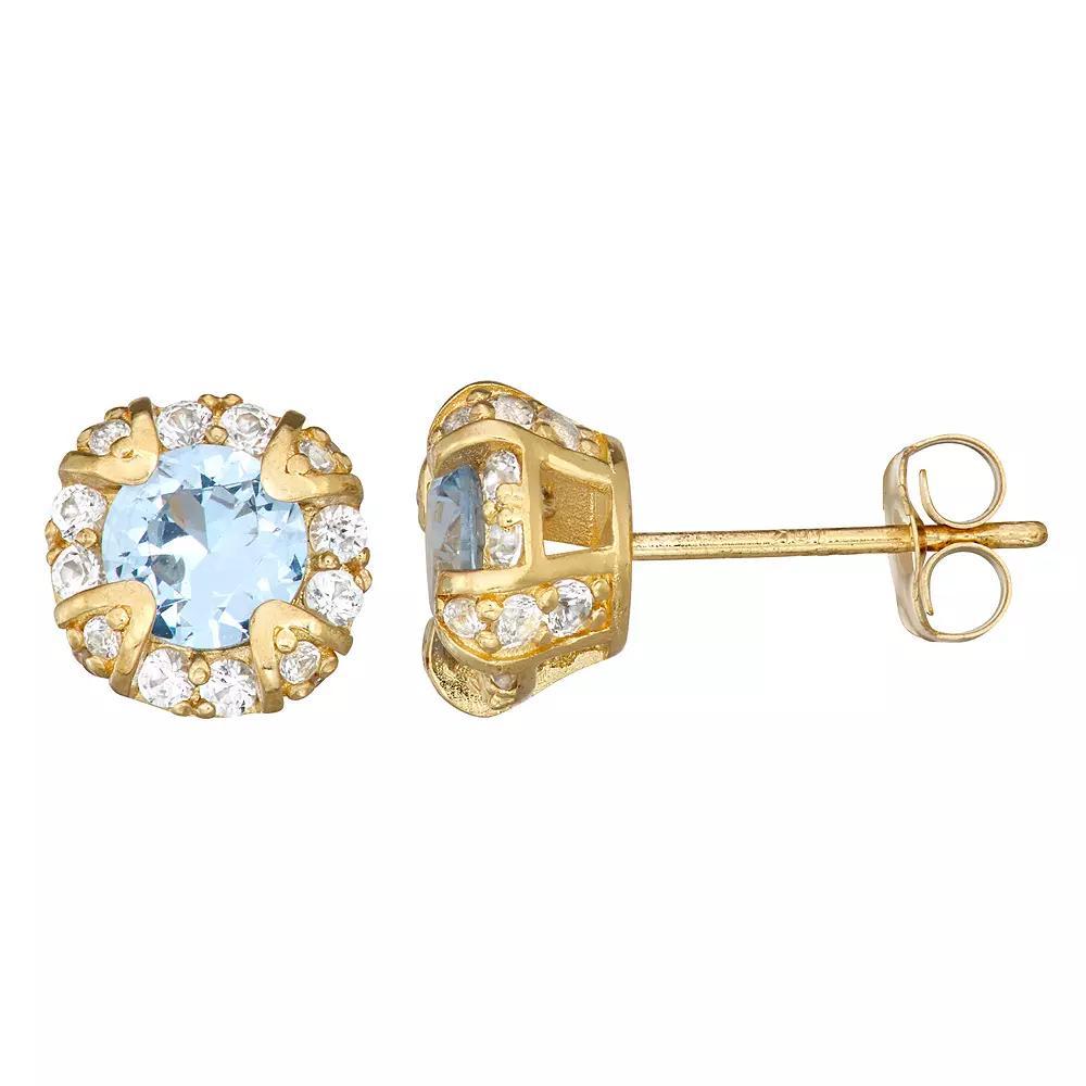 Designs by Gioelli 10k Gold Gemstone Round Halo Stud Earrings, Women's, Swiss Blue Topaz Product Image