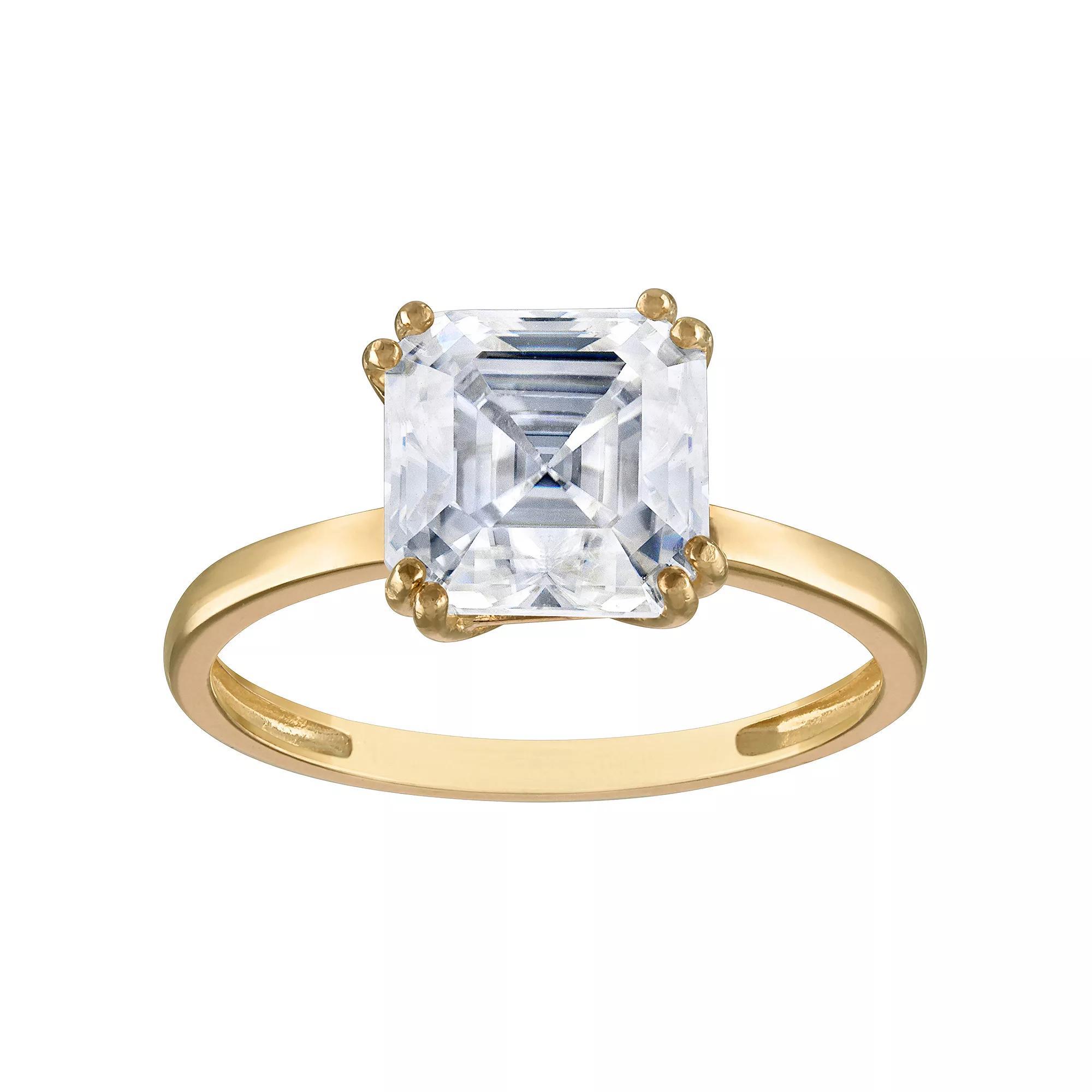 White Lotus 10k Gold 2 3/8 Carat T.W. Lab-Created Moissanite Asscher Cut Engagement Ring, Womens Product Image