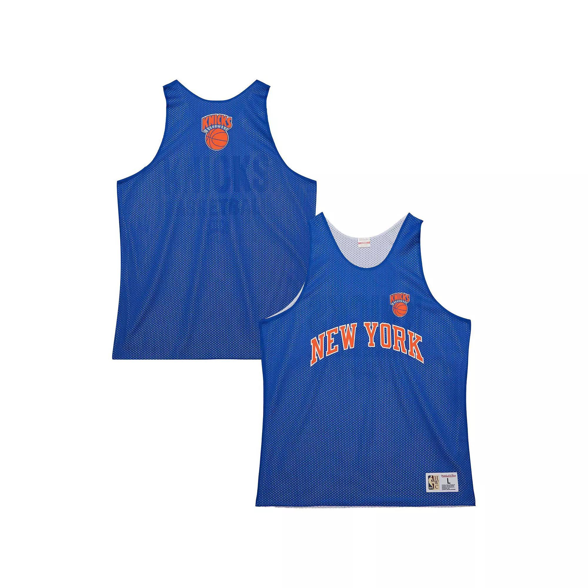 Men's Mitchell & Ness Blue/White New York Knicks Hardwood Classics Reversible Mesh Practice Jersey, Size: Small Product Image