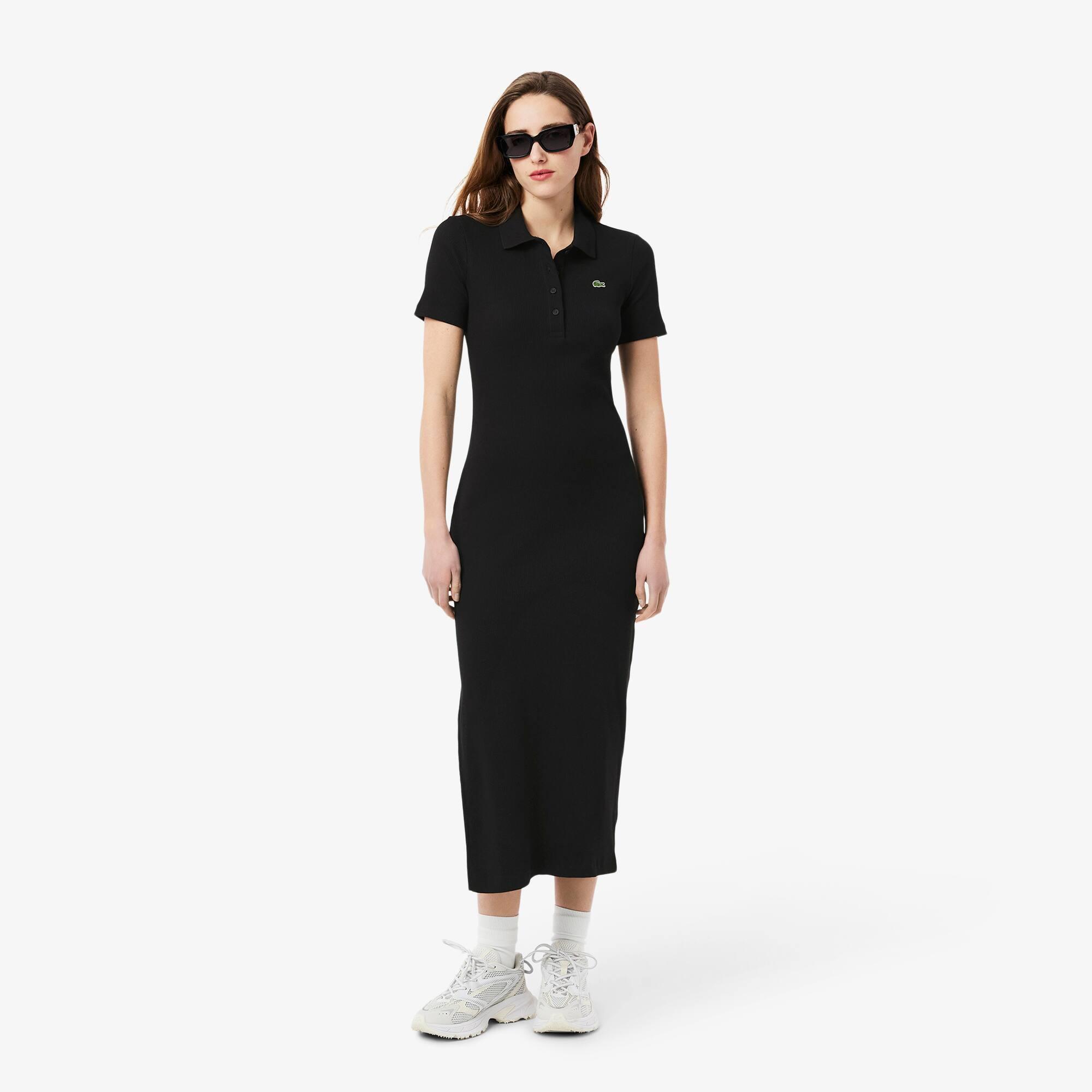 Long Ribbed Cotton Polo Dress Product Image
