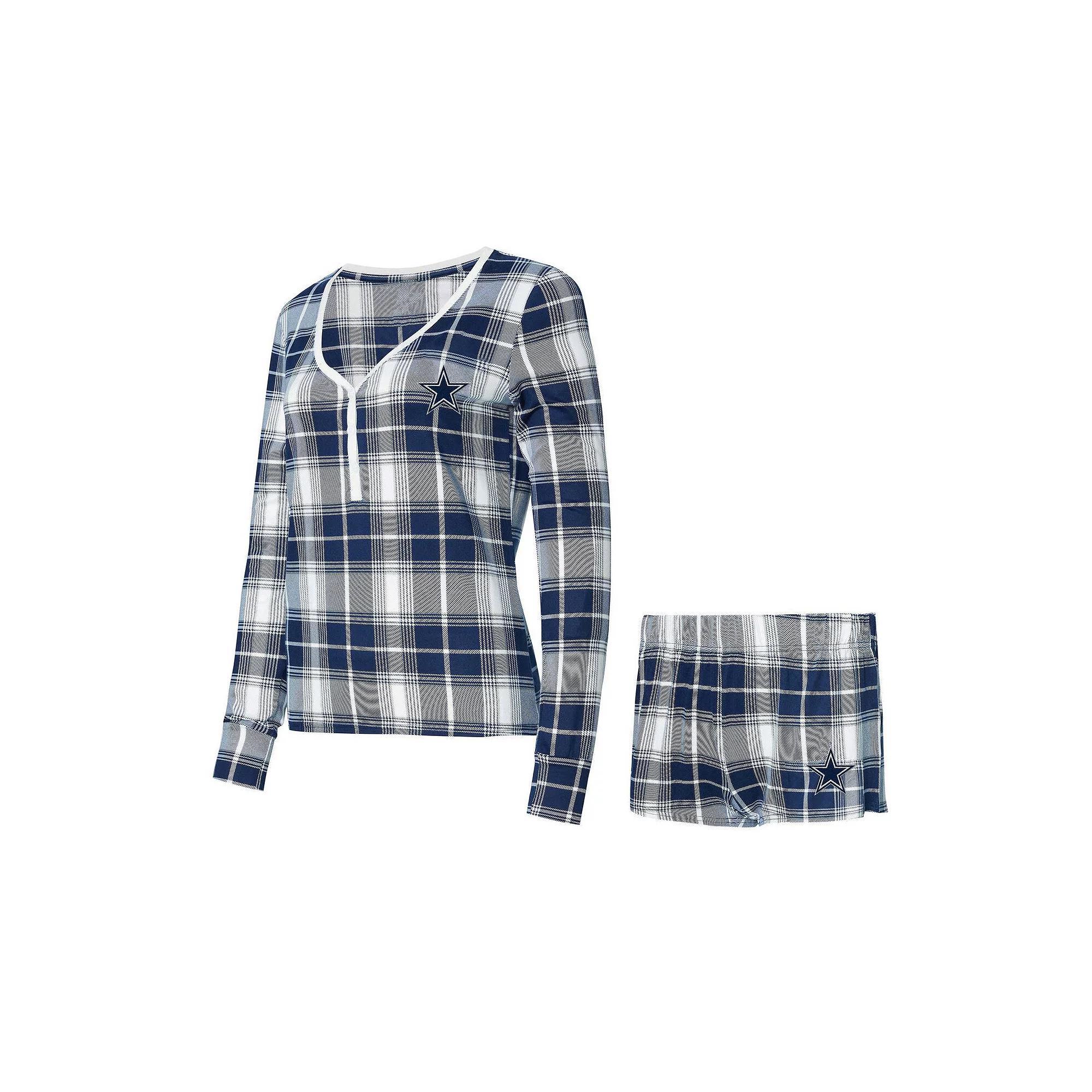 Women's Concepts Sport Navy/Silver Dallas Cowboys Ashford Long Sleeve V-Neck Top & Short Set, Size: Large, Blue Product Image