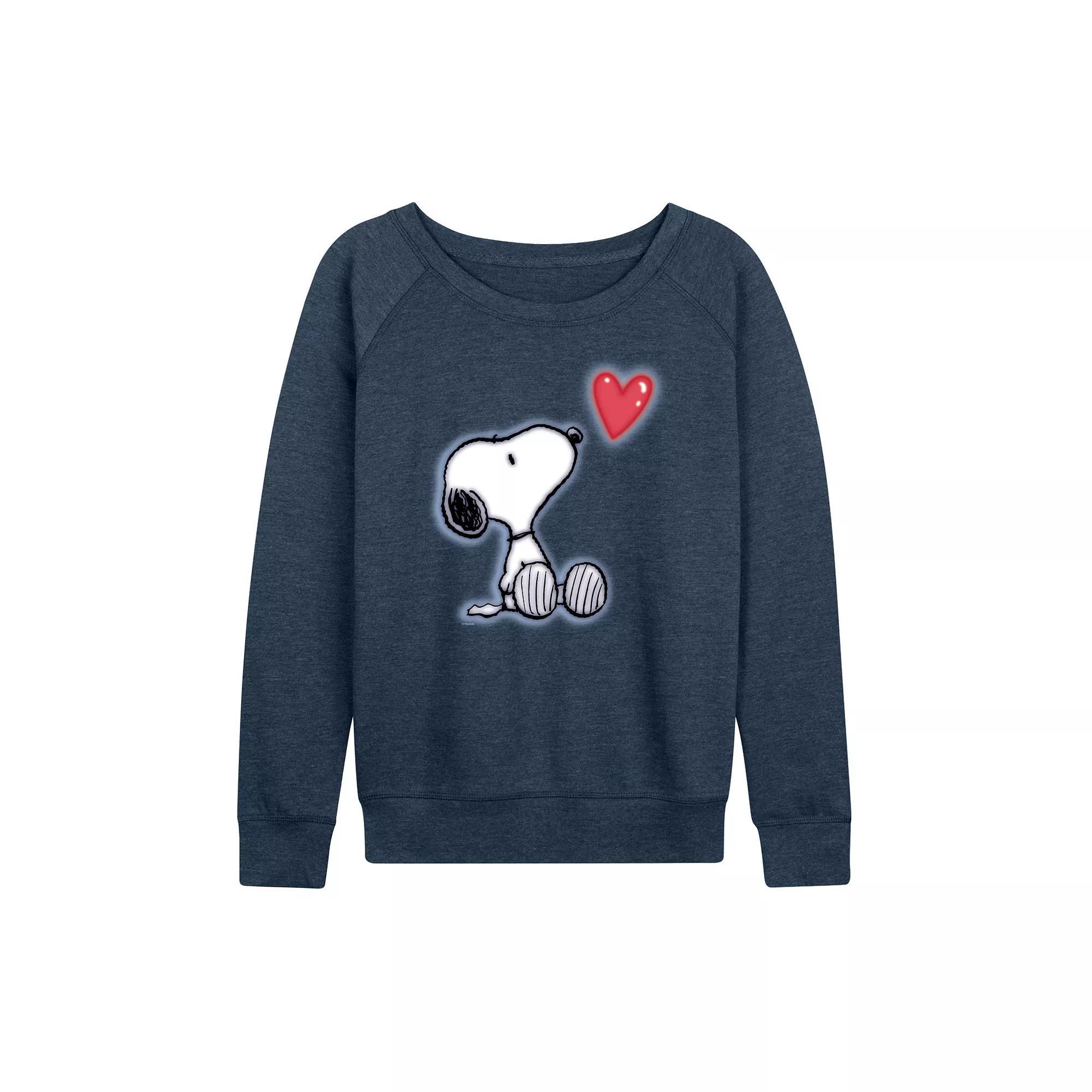 Womens Peanuts Snoopy Heart French Terry Long Sleeve Tee, Girls Heather Grey Gray Product Image
