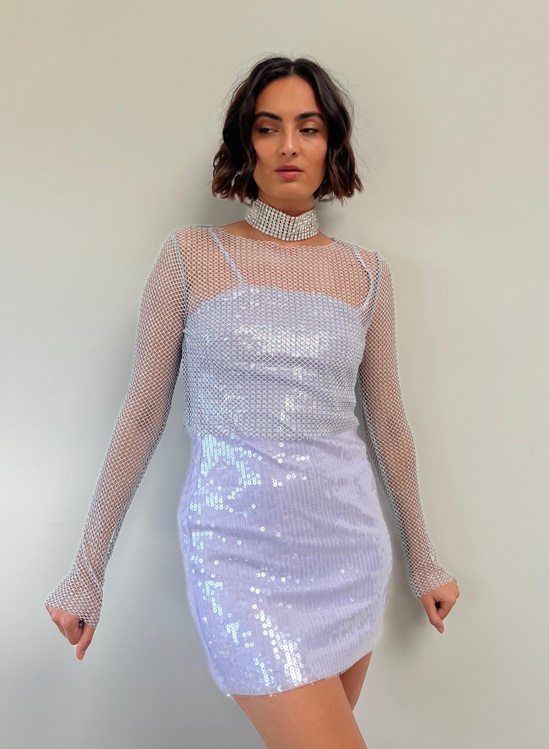 Hands Off Silver Rhinestone Top Female Product Image