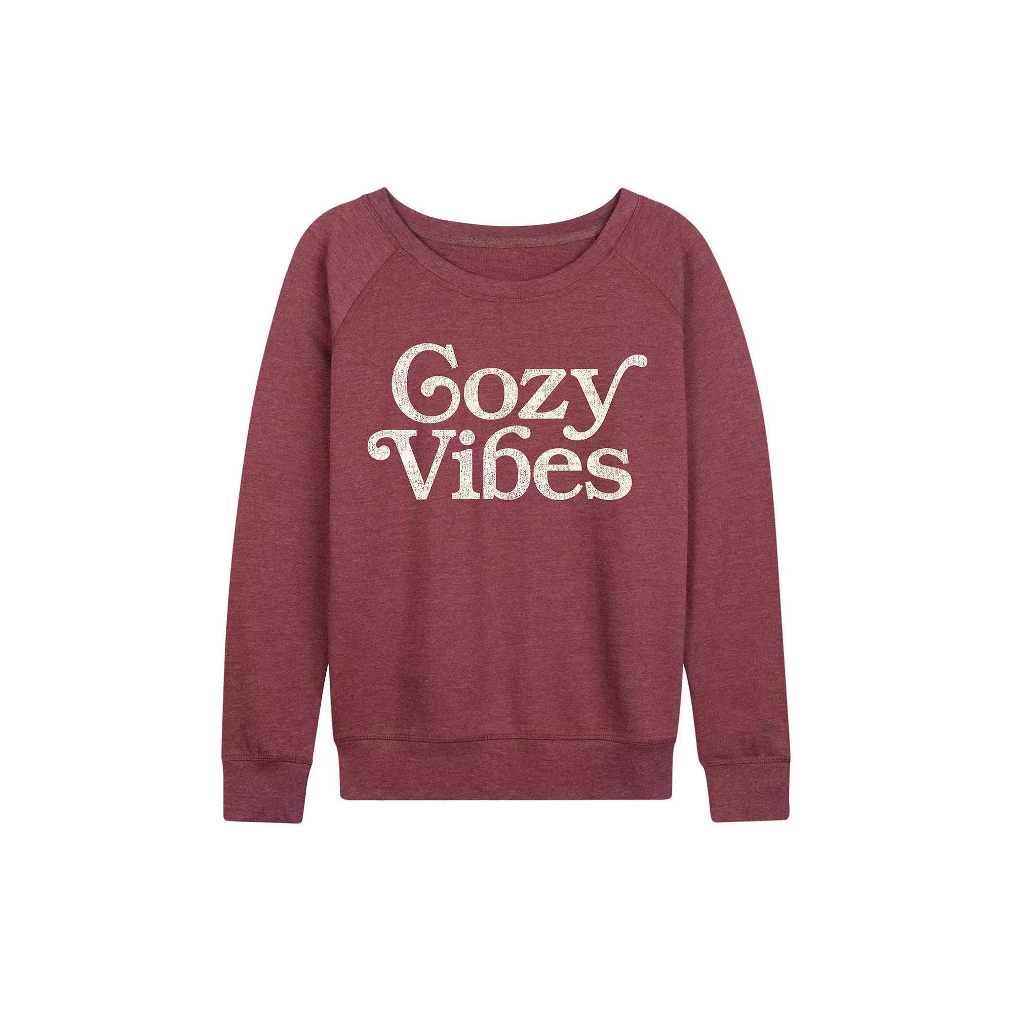 Plus Size Cozy Vibes French Terry Long Sleeve Tee, Women's, Size: 4XL, Grey Maroon Product Image