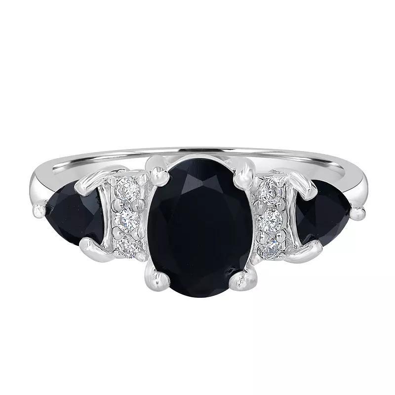 Gemistry Sterling Silver Stone & Cubic Zirconia 3 Stone Ring, Women's, Size: 7, Black Product Image