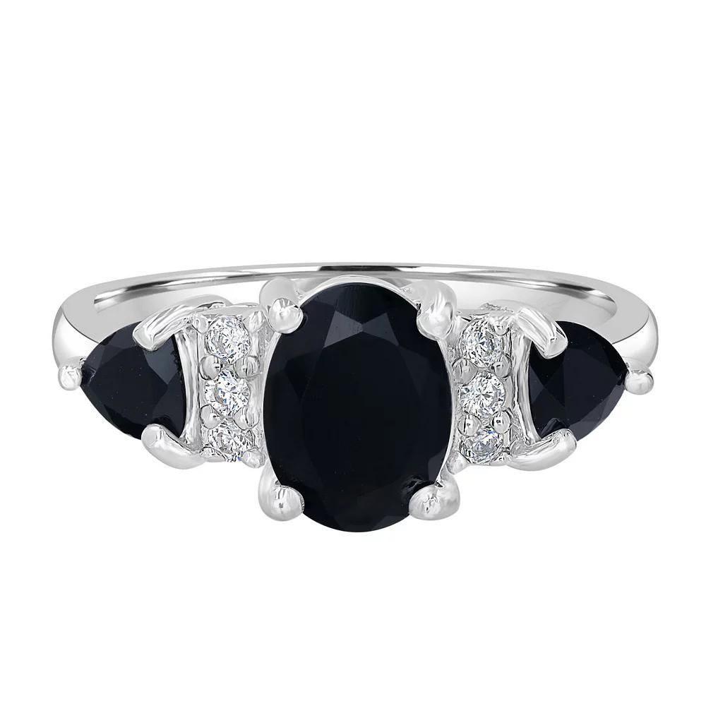 Gemistry Sterling Silver Stone & Cubic Zirconia 3 Stone Ring, Women's, Size: 7, Black Product Image