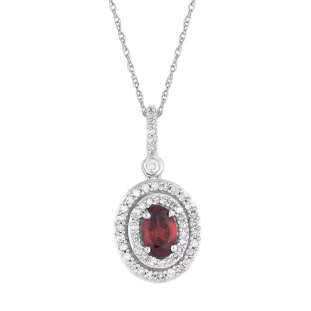 10k White Gold Garnet & 1/4 Carat T.W. Diamond Oval Halo Pendant Necklace, Women's, Size: 18", 10k Whgold Product Image