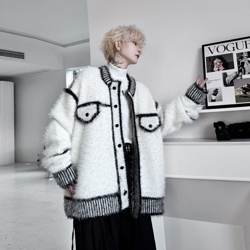 Round Neck Two Tone Oversized Cardigan Product Image