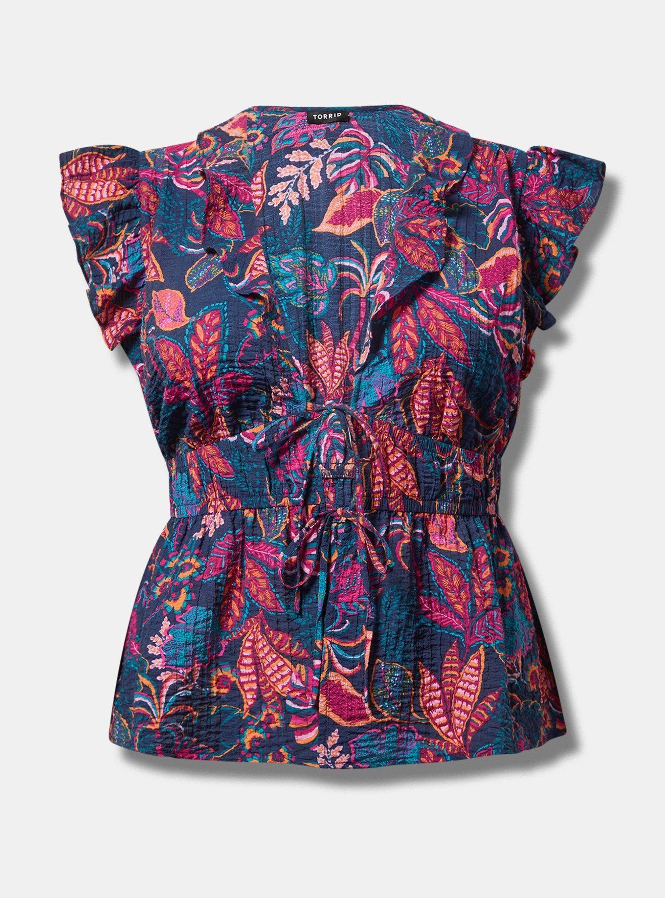 Ruffle V-Neck Tie Front Blouse Product Image