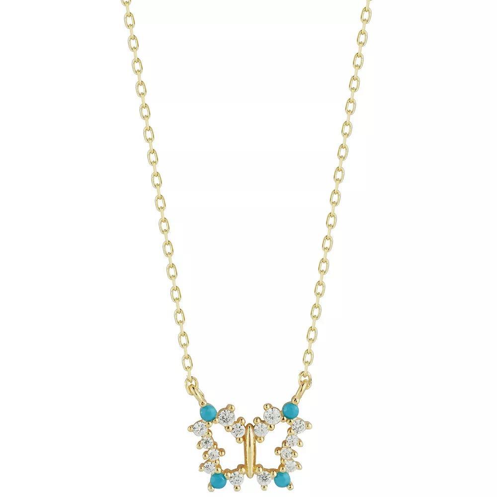 Sunkissed Sterling Cubic Zirconia Butterfly Pendant Necklace, Womens Gold Tone Product Image