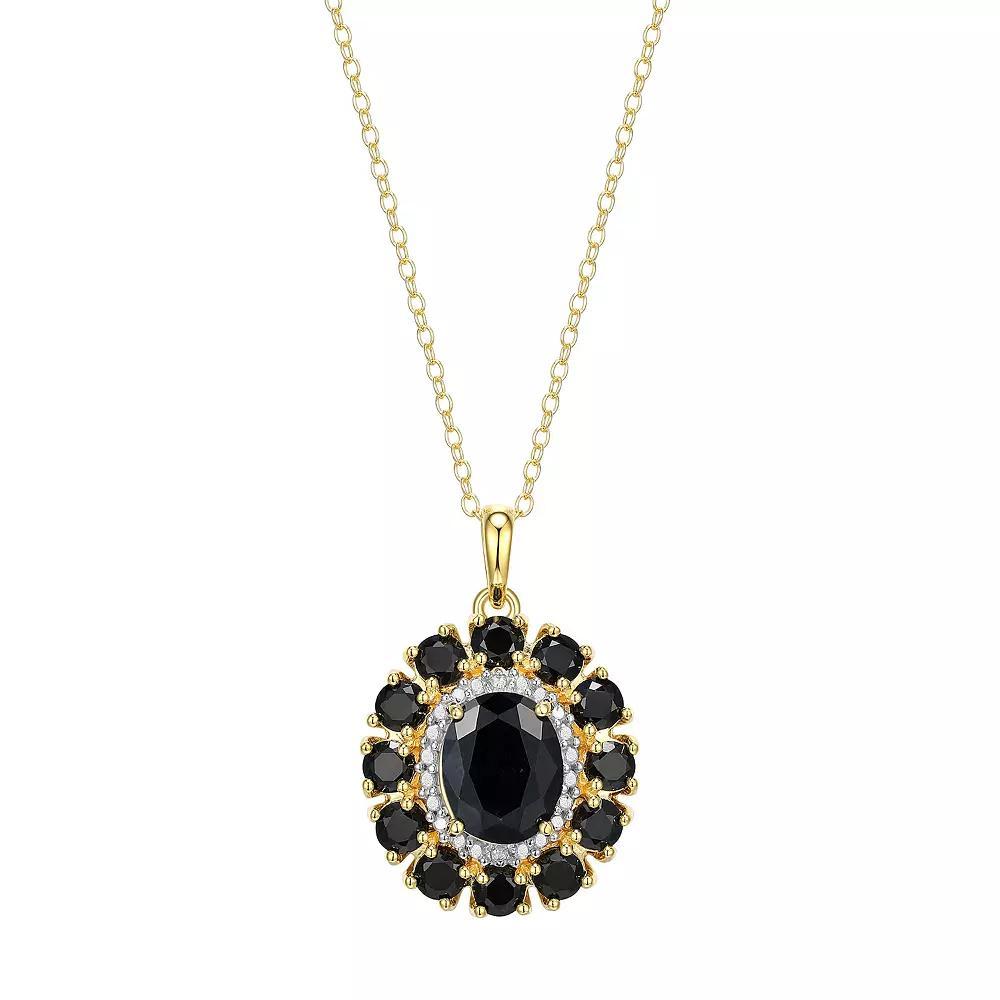 18K Gold Over Silver Genuine Black Sapphire and Diamond Accent Pendant, Women's, Size: 18", Gold Tone Product Image