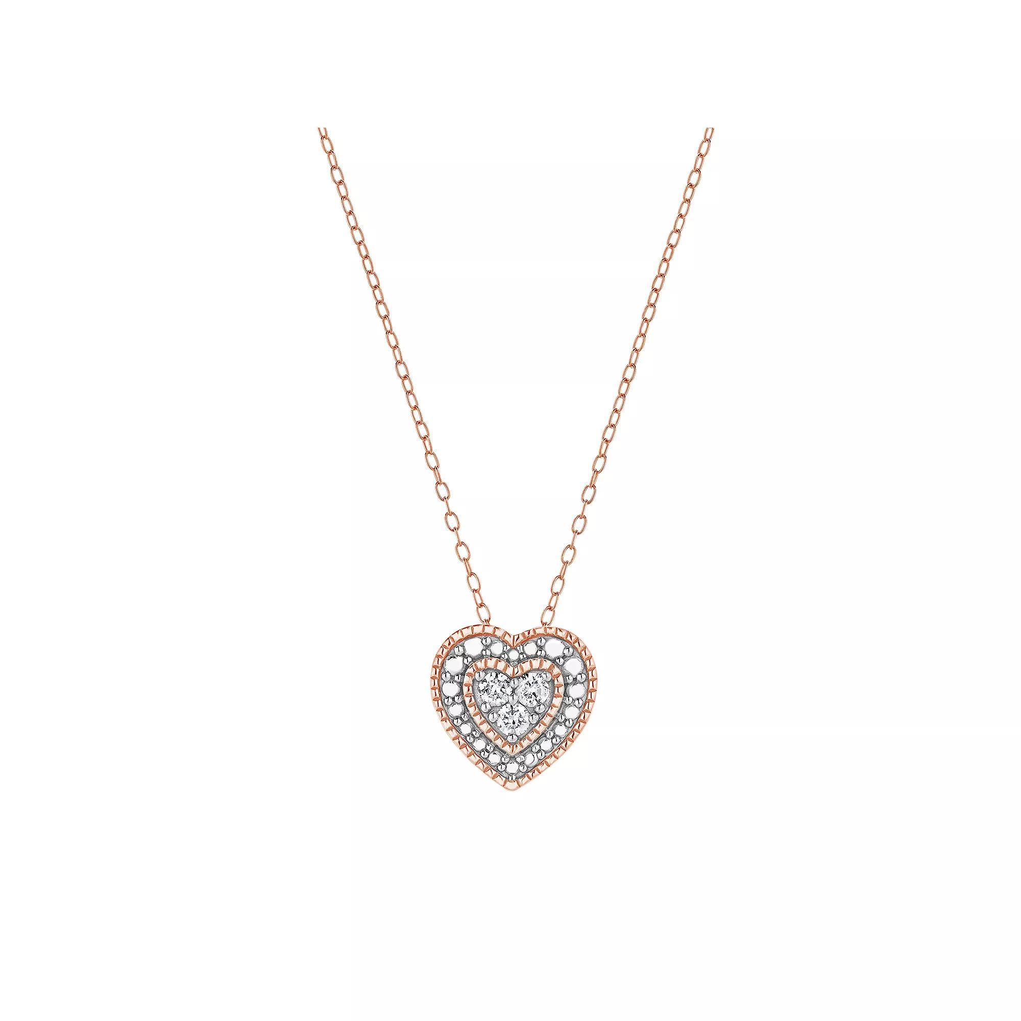 Diamond Brilliance 1/10 Carat T.W. Lab-Grown Diamond Heart Pendant Necklace, Women's, Size: 18", Pink Tone Product Image