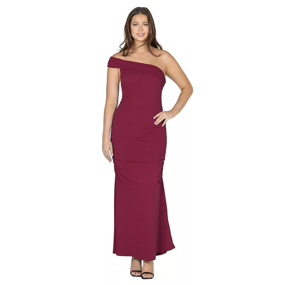 Women's 24Seven Comfort Apparel One-Shoulder Ruched Mermaid Maxi Dress, Size: XL, Brick Product Image