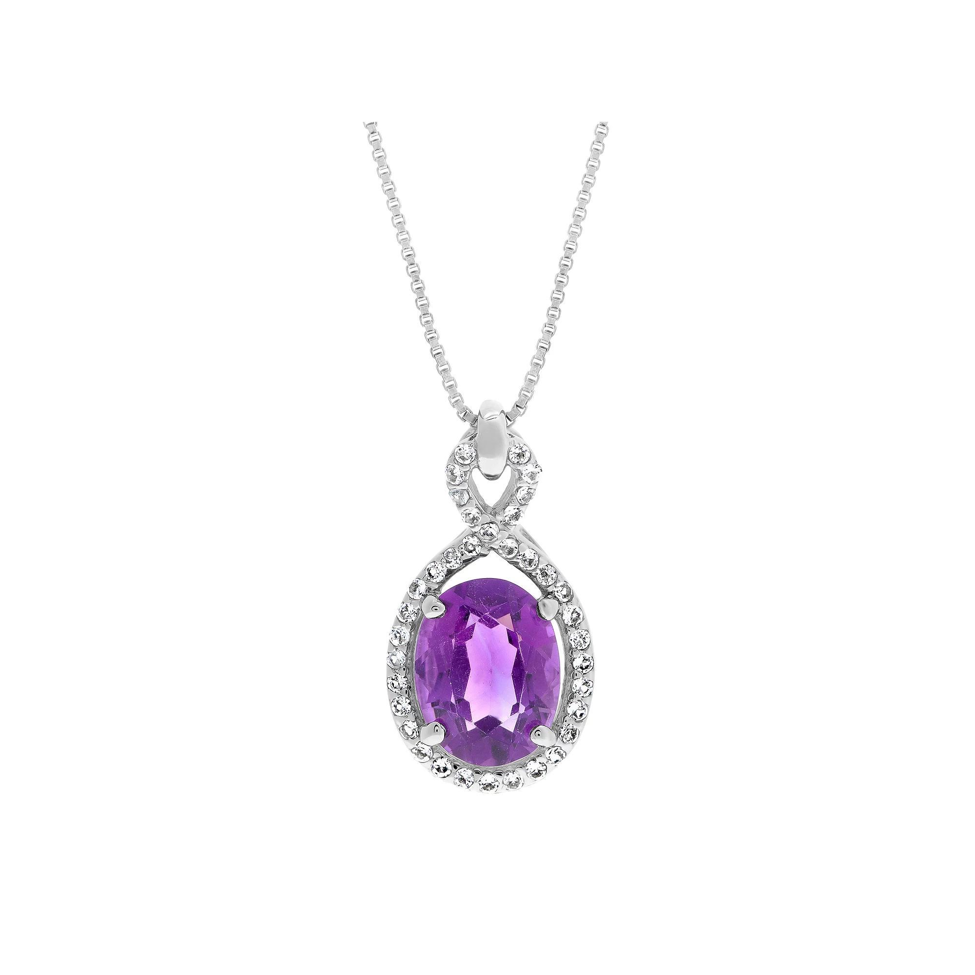 Gemminded Sterling Silver White Topaz Accent & Amethyst Pendant Necklace, Women's, Size: 18" Product Image